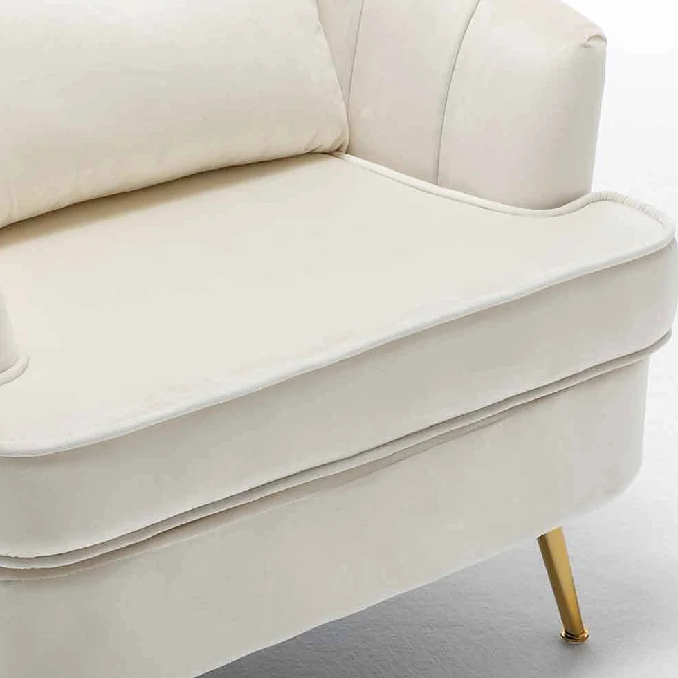 BAKAJI Relax Chair Cover Fabric Structure Wood and Metal Legs Gold Upholstered Modern Design Quilted Large Backrest Size 80 x 78 x 82 cm (Beige)