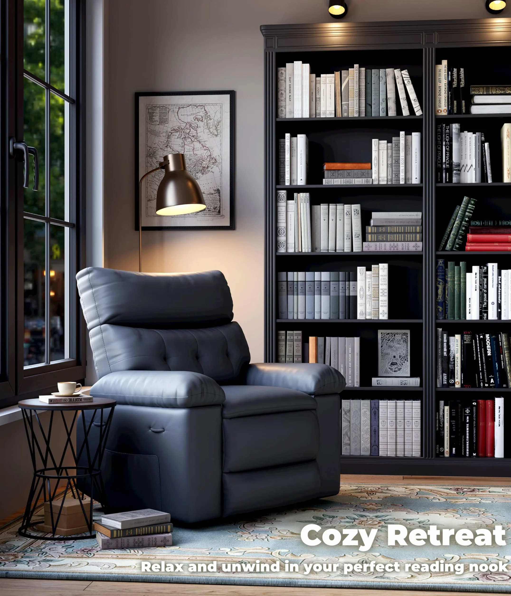GarveeHome Oversized Recliner Chair - Faux PU Leather Manual Recliner for Adults, Lazy Chair with 1.5X Sponge Comfort Arm and Back for Living Room, Bedroom