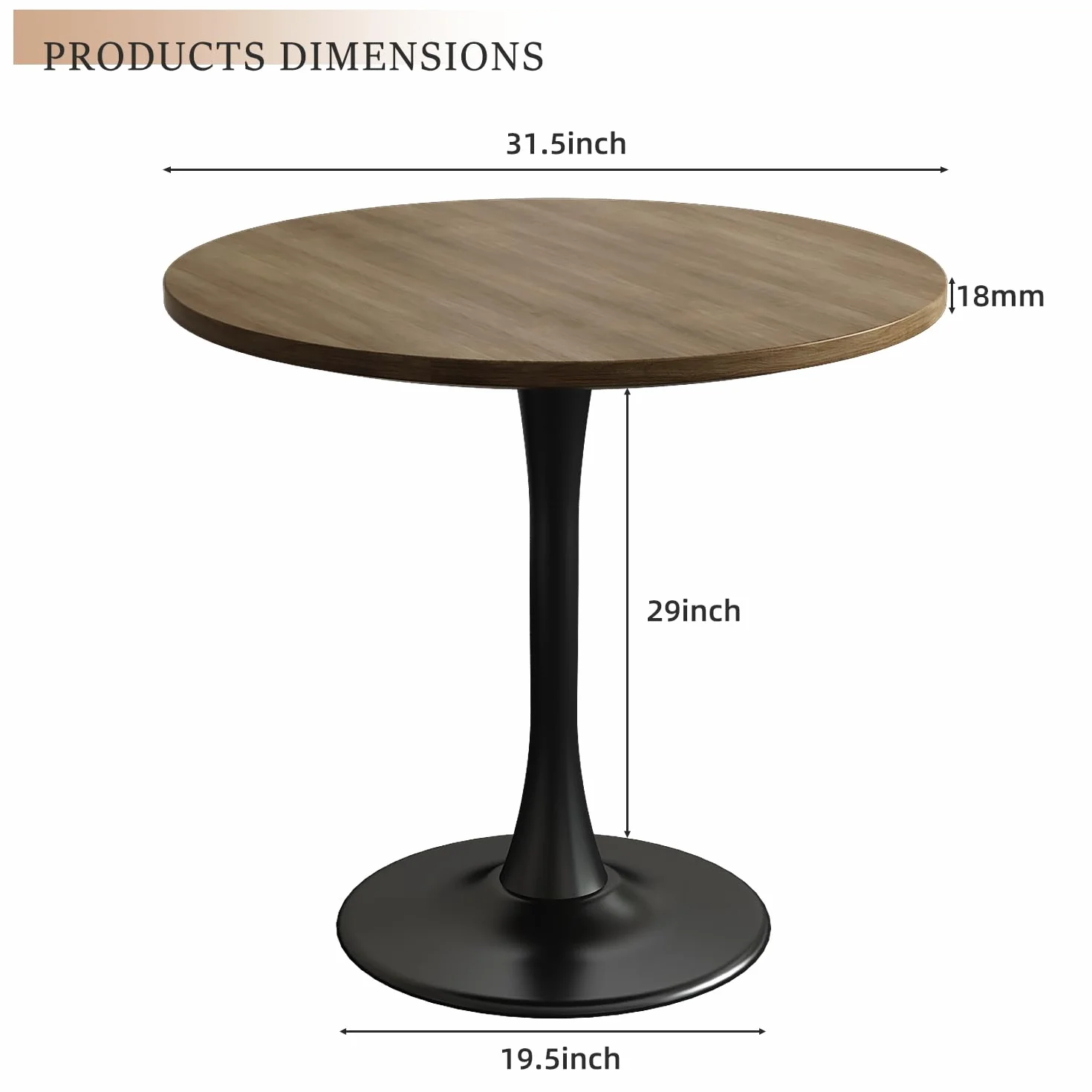 Round Dining Table 31.5" Circle Tulip Table for 4 People,Walnut | Mid Century Modern Leisure Kitchen Table with Wood Thickened Tabletop Sturdy Metal Pedestal for Small Places Living Room Cafe
