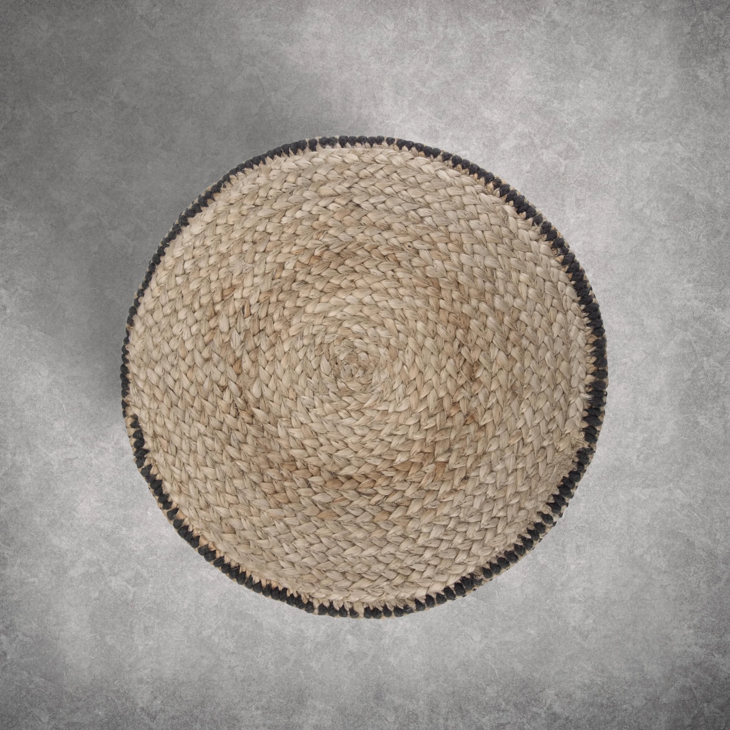 SIMPLIHOME Larissa Round Pouf - 18 inch Wide Hand Braided Jute Ottoman in Sandy Natural/Ebony, Boho Footstool or Extra Seating for Living Room or Kids Room with Polystyrene Bead Filling, Assembled