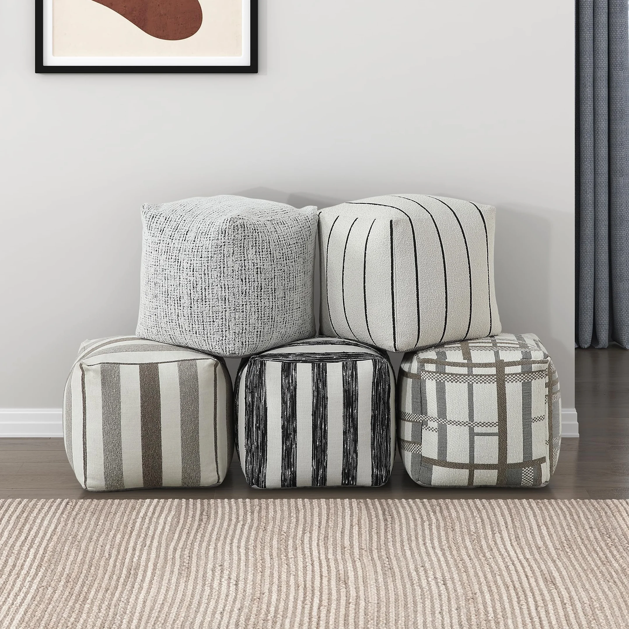 Lexicon Pouf Ottoman, Square Ottoman Foot Rest, Chenille Fabric Pouf, Small Foot Stools for Couch with Filling for Living Room/Bedroom, Multi-Color