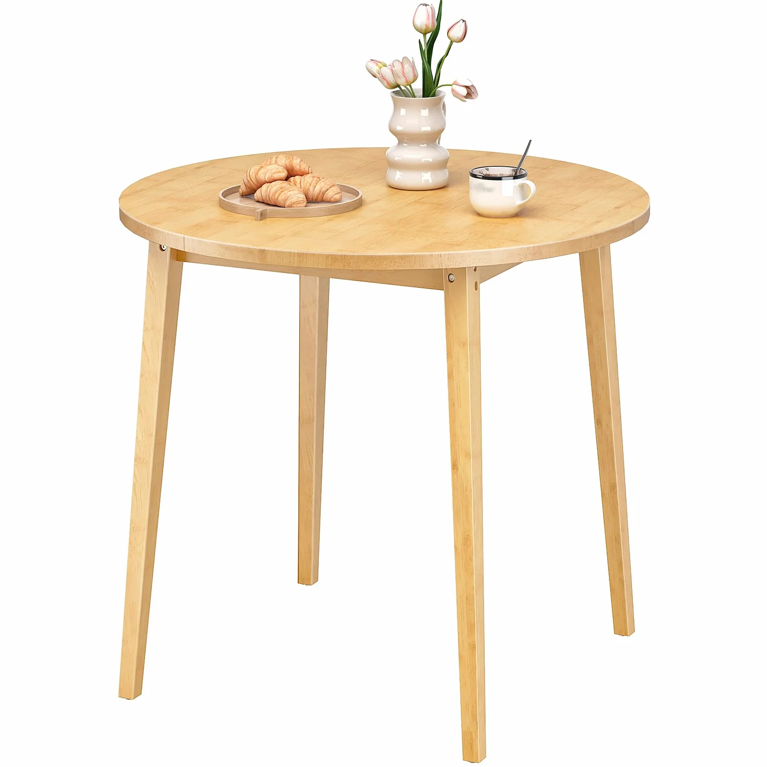 HOOBRO Bamboo Dining Table, Round Dining Table for 4, 35.4" Kitchen Table for Small Space, Easy to Assemble, Space-Saving, for Dining Room, Living Room, Office, Kitchen, Apartment, Natural YL91CZ01