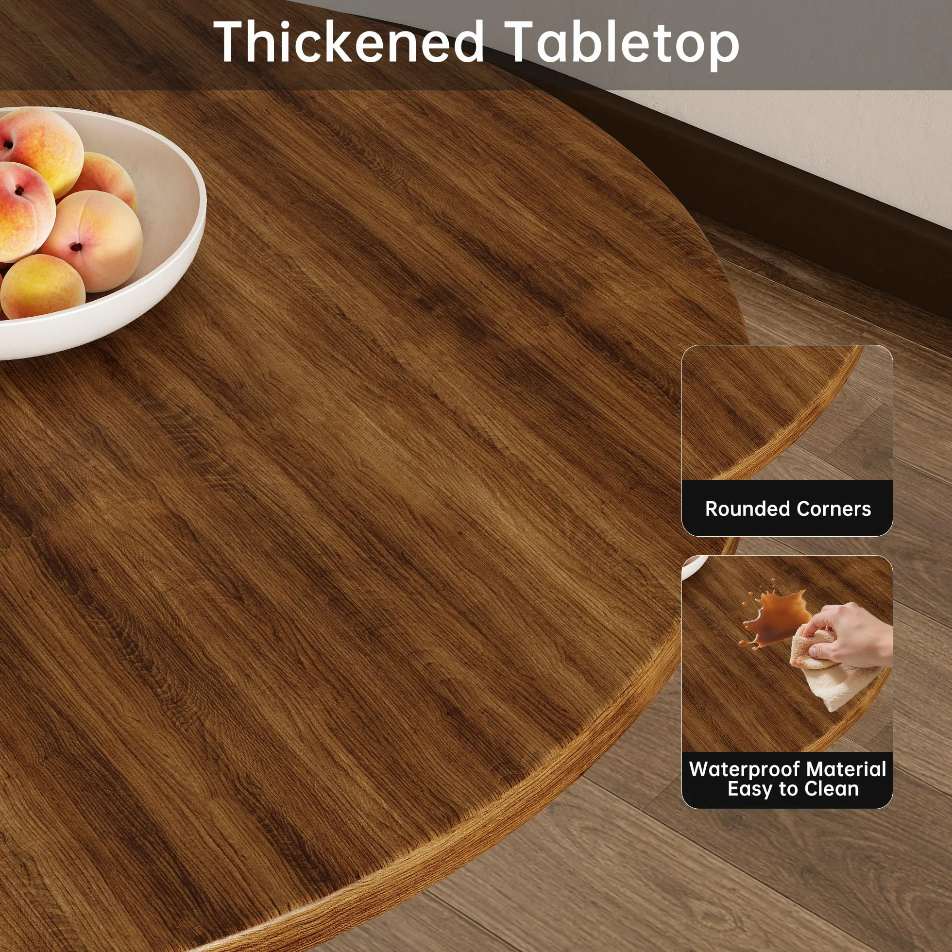 Round Dining Table 31.5" Circle Tulip Table for 4 People,Walnut | Mid Century Modern Leisure Kitchen Table with Wood Thickened Tabletop Sturdy Metal Pedestal for Small Places Living Room Cafe