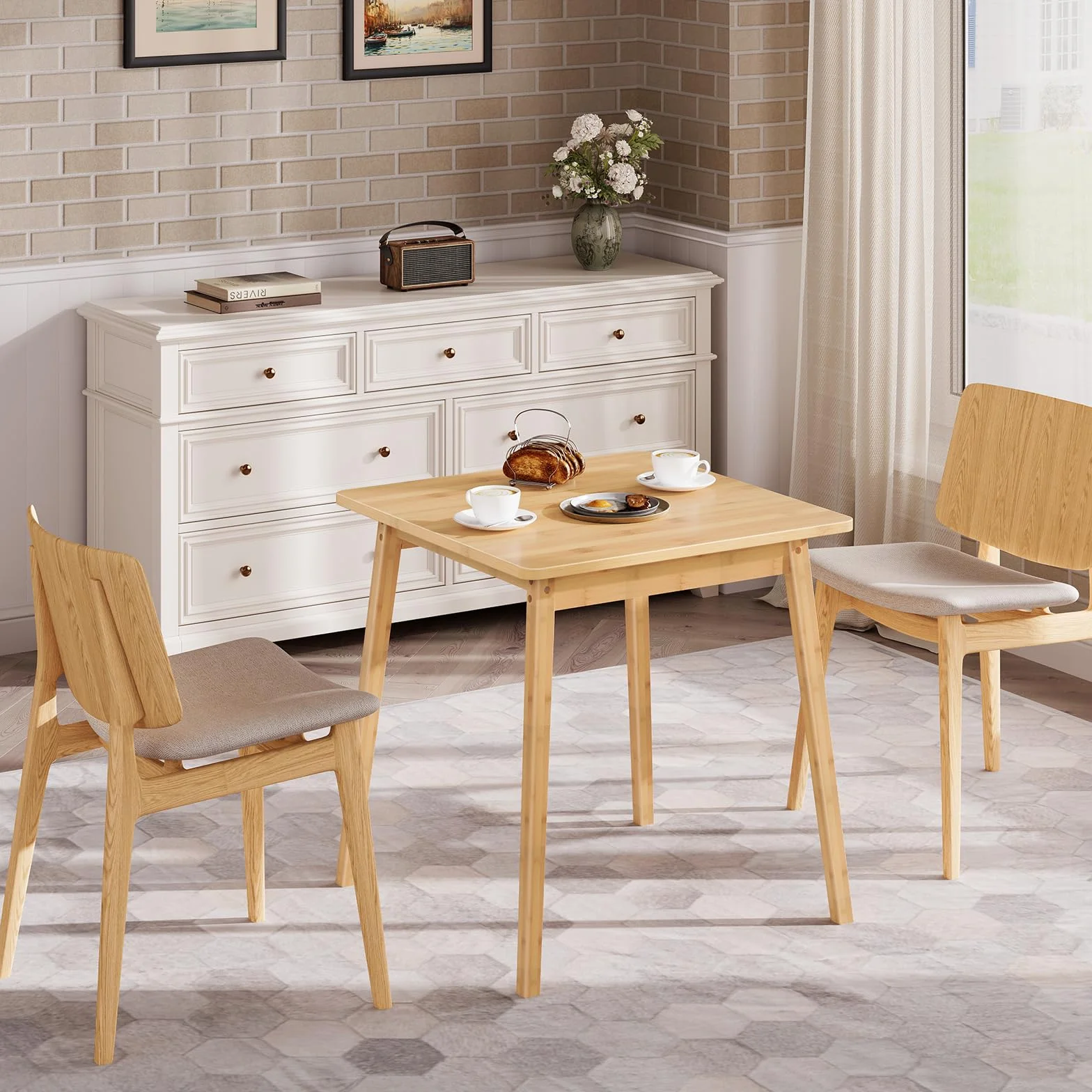 HOOBRO Bamboo Dining Table, Square Dining Table for 2, 27.6" Kitchen Table for Small Space, Writing Table, Easy to Assemble, for Dining Room, Living Room, Office, Kitchen, Natural YL70CZ01G1