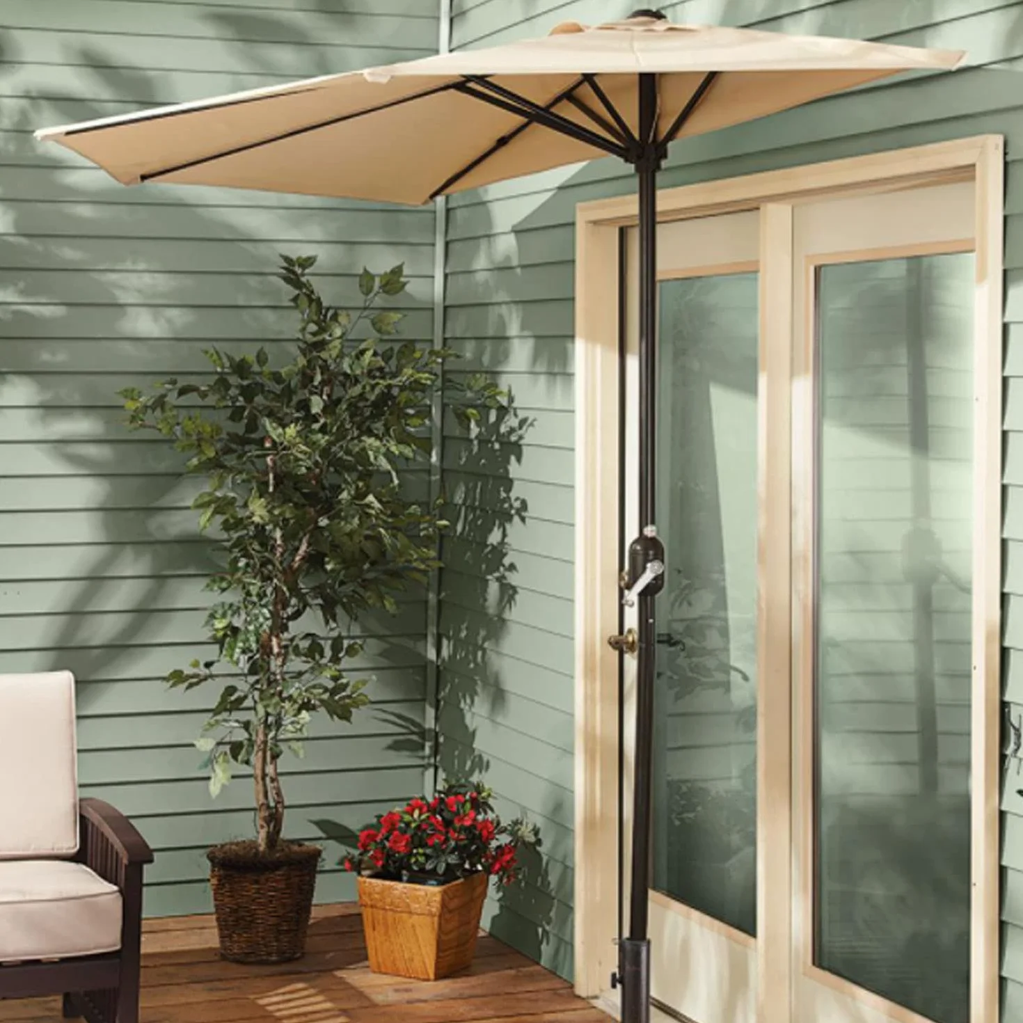 Half Round Patio Umbrella, Outdoor, Garden, Deck, Balcony Shade 8 Feet