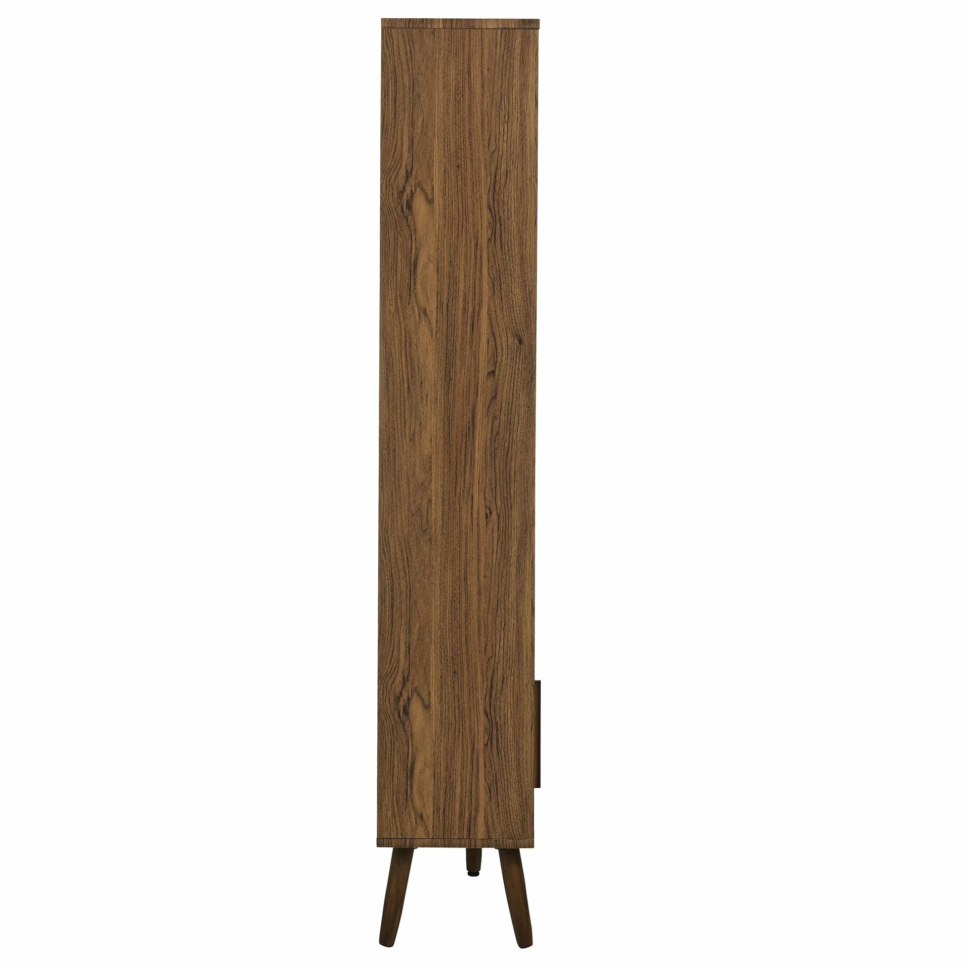 Modway Transmit 14 Shelf Bookcase with Sliding Doors in Walnut - 59 Inch Wood Mid-Century Modern Bookshelf - 4 Tier Wide Open Display Storage Cabinet for Living Room, Office, Hallway