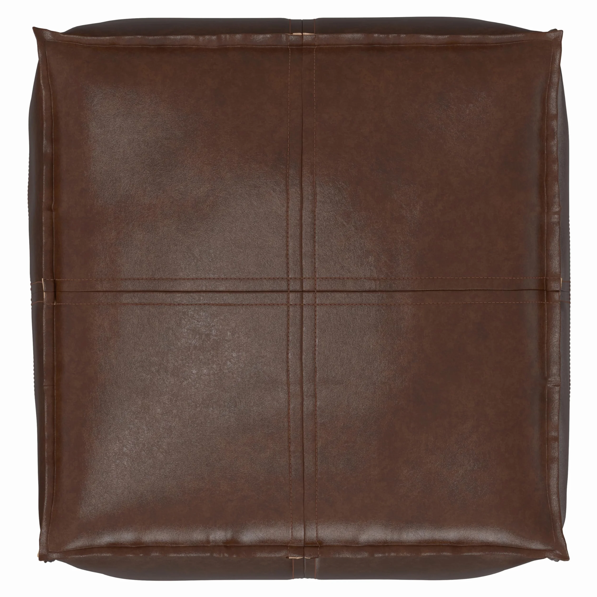 SIMPLIHOME Brody 24" Wide Pouf in Distressed Camel Brown Faux Leather