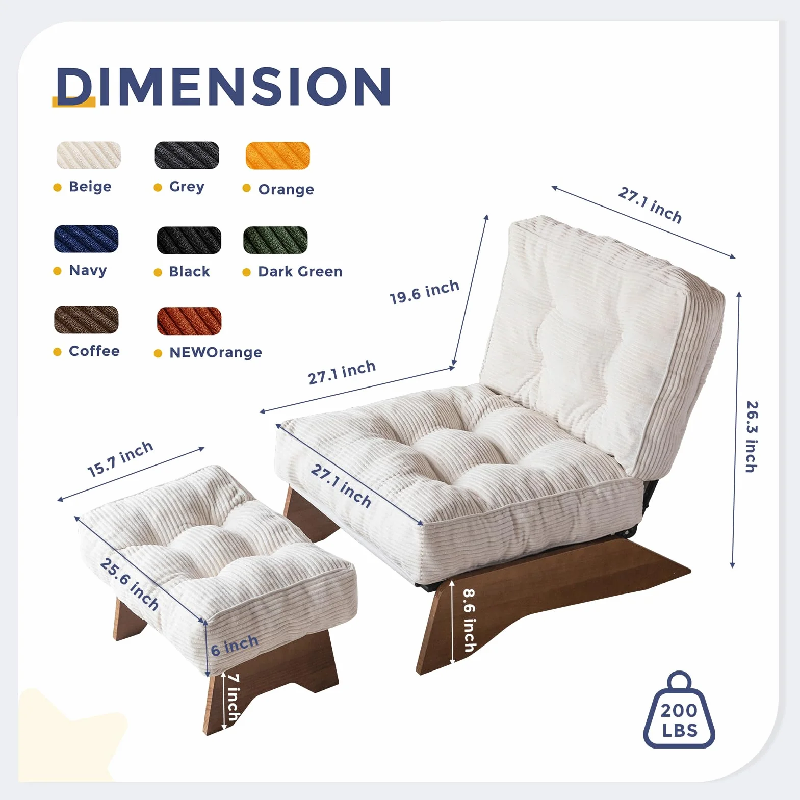 MAXYOYO Accent Chair with Ottoman, Lounge Chair with Adjustable Backrest | Tufted Living Room Chair Upholstered Lounge Chair with Footrest Set, Modern Chair for Reading Room, Beige