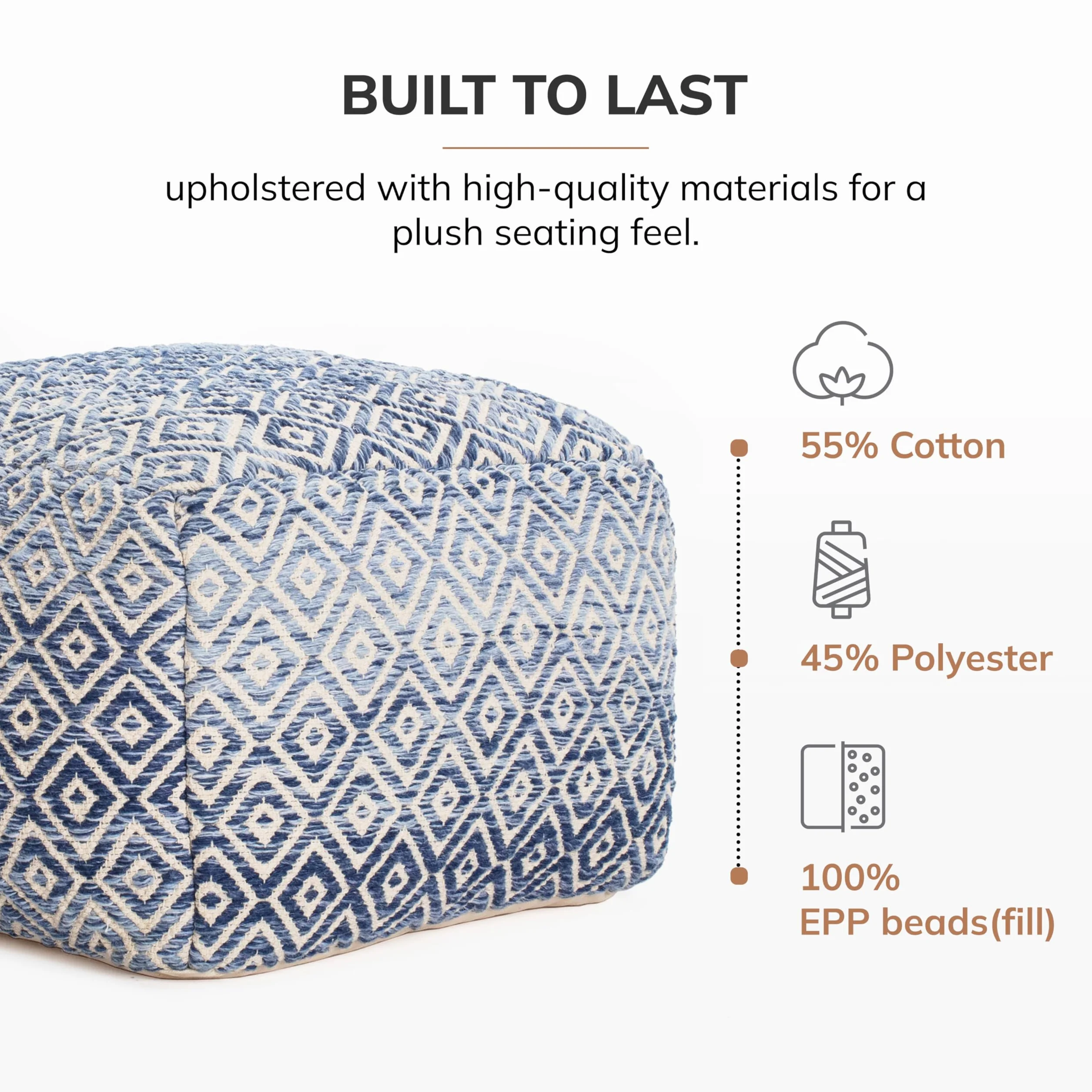 Anji Mountain Pouf Ottoman Foot Rest, Handmade Ottoman Pouf, Comfortable Foot Stool, Decorative Floor Seating for Living Room Decor, Bedroom & Home Décor Accent - Marine