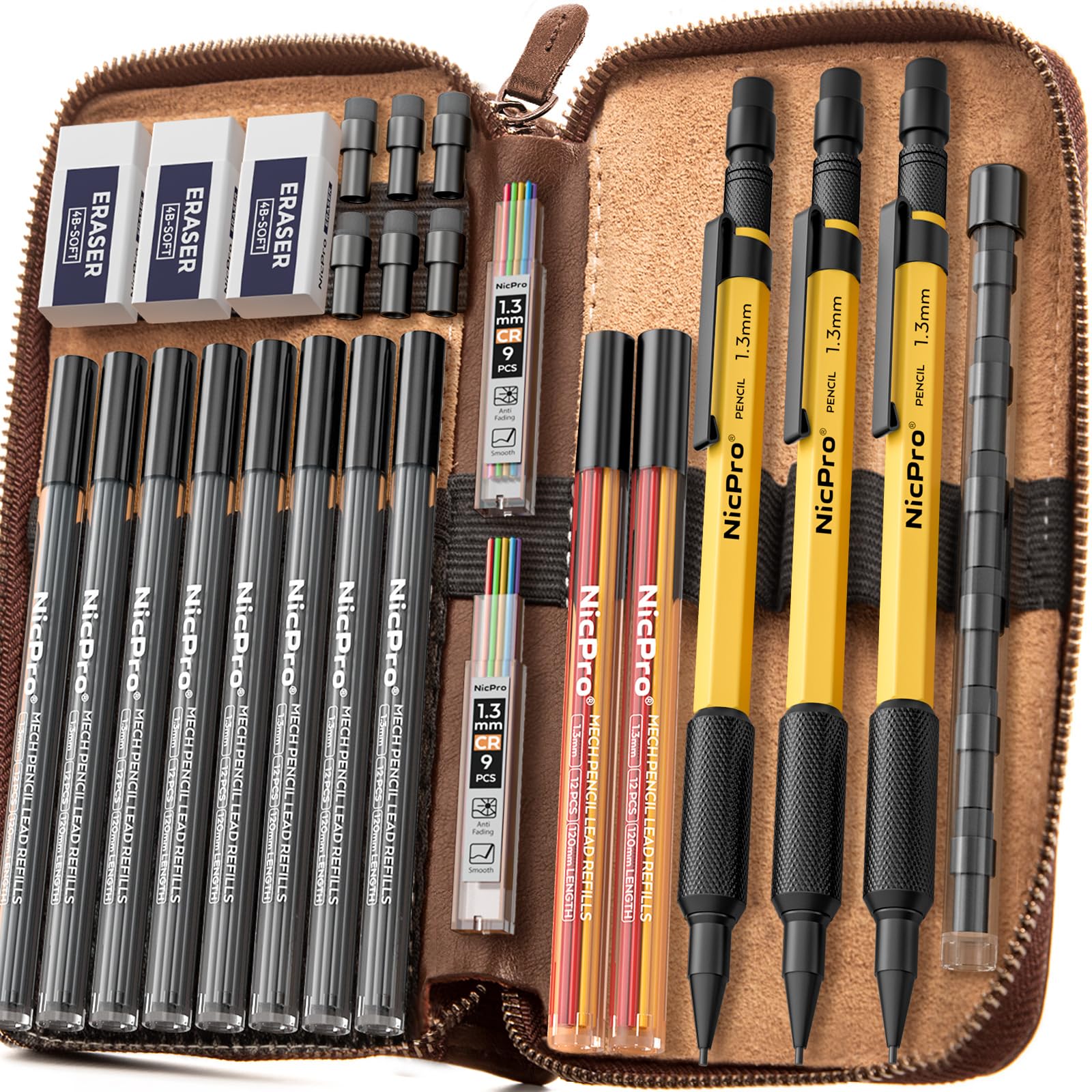 Refined 1.3mm Mechanical Pencil with Leather Case