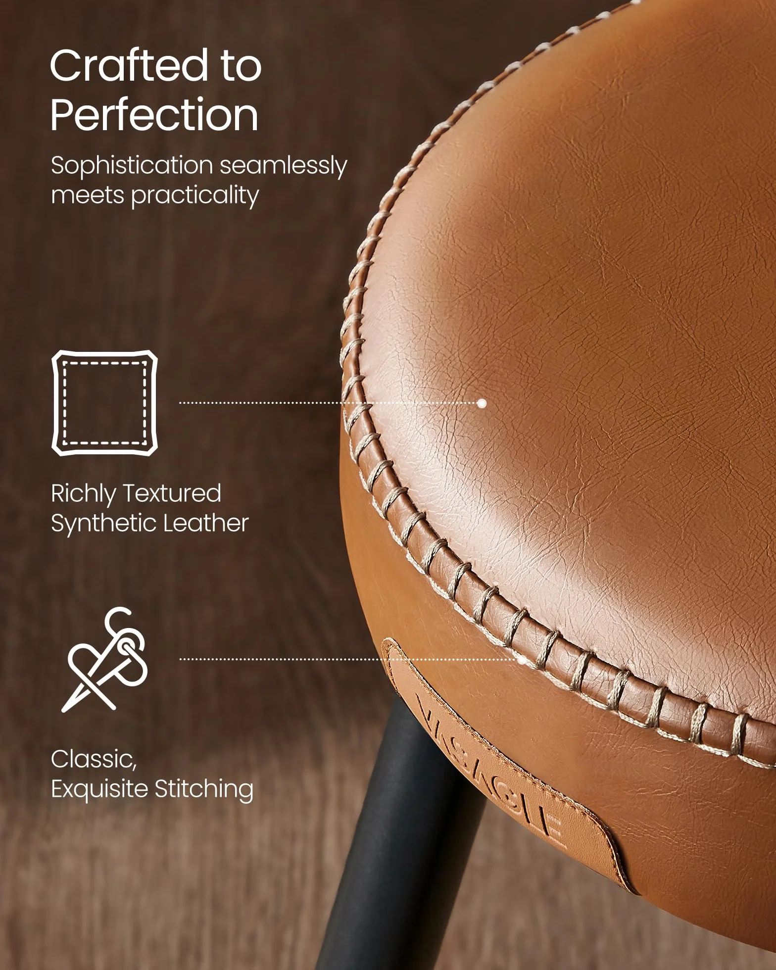 VASAGLE EKHO Collection - Bar Stools Set of 2, Kitchen Counter Stools, Breakfast Stools, Synthetic Leather with Stitching, Mid-Century Modern, 30-Inch Tall, Home Bar, Caramel Brown ULBC090K01V1