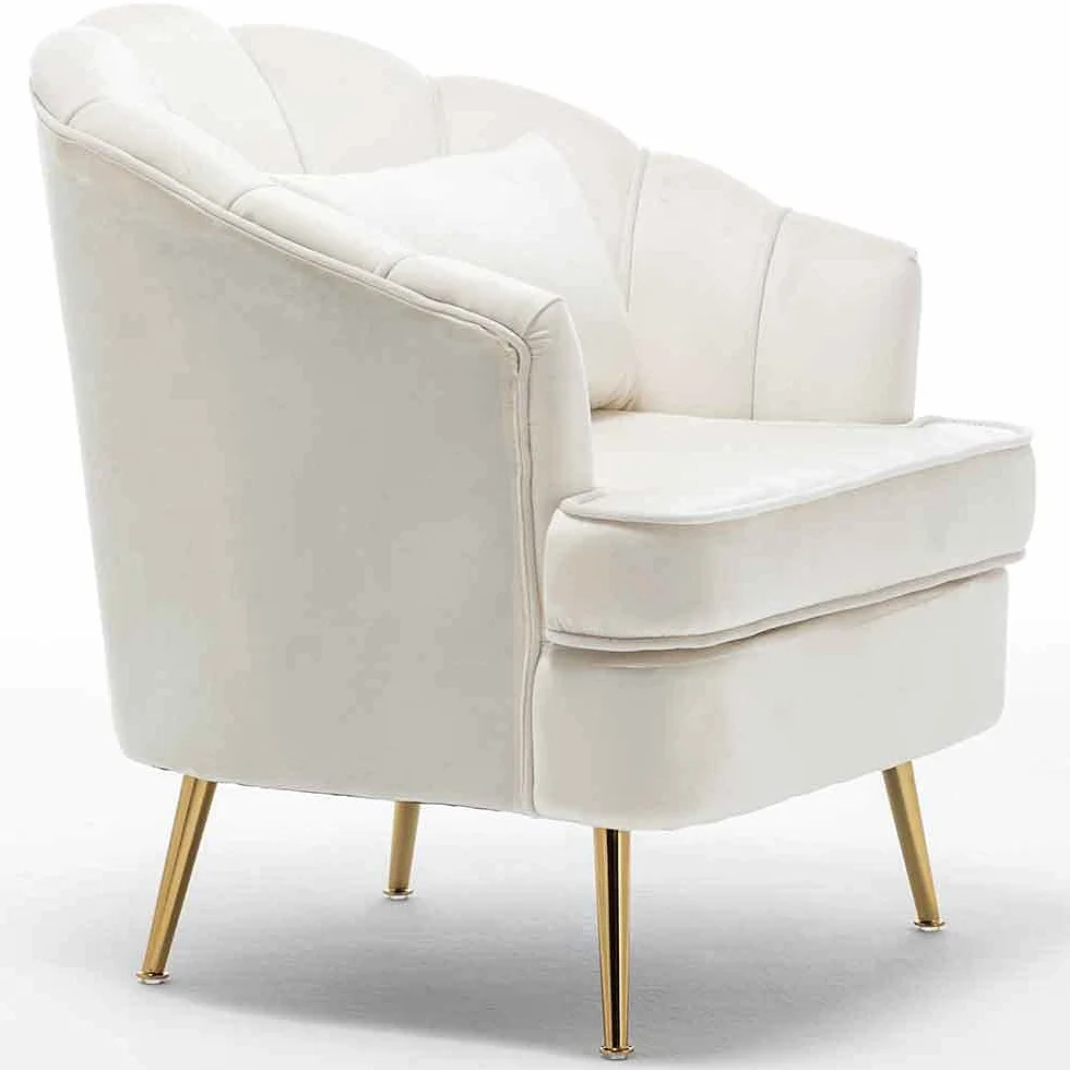 BAKAJI Relax Chair Cover Fabric Structure Wood and Metal Legs Gold Upholstered Modern Design Quilted Large Backrest Size 80 x 78 x 82 cm (Beige)