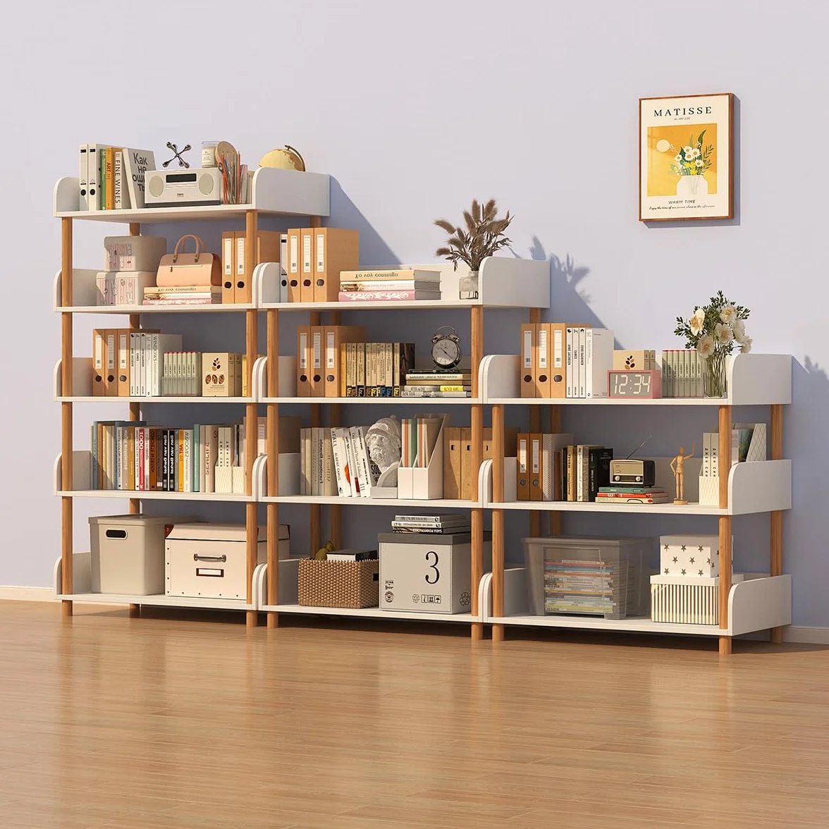 3-Tier Open Bookcase with Extra-Deep Shelves - Modern Display Bookshelf Premium Solid Wood for Living Room, Home Office & Bedroom, 11.8in Deep Storage Cabinet, Warm White