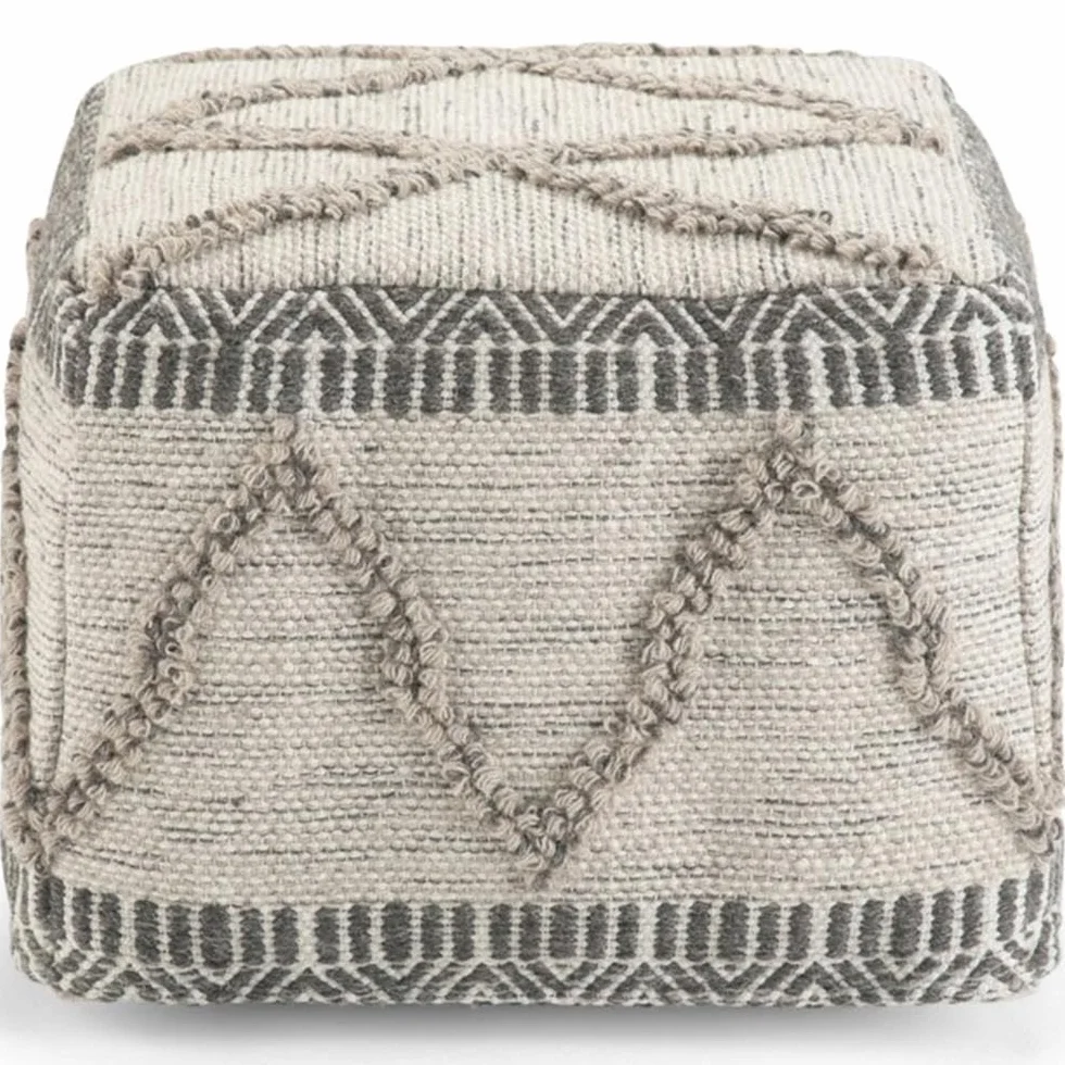 SIMPLIHOME Zoey 18" Wide Cube Pouf in Maroon Cotton and Wool