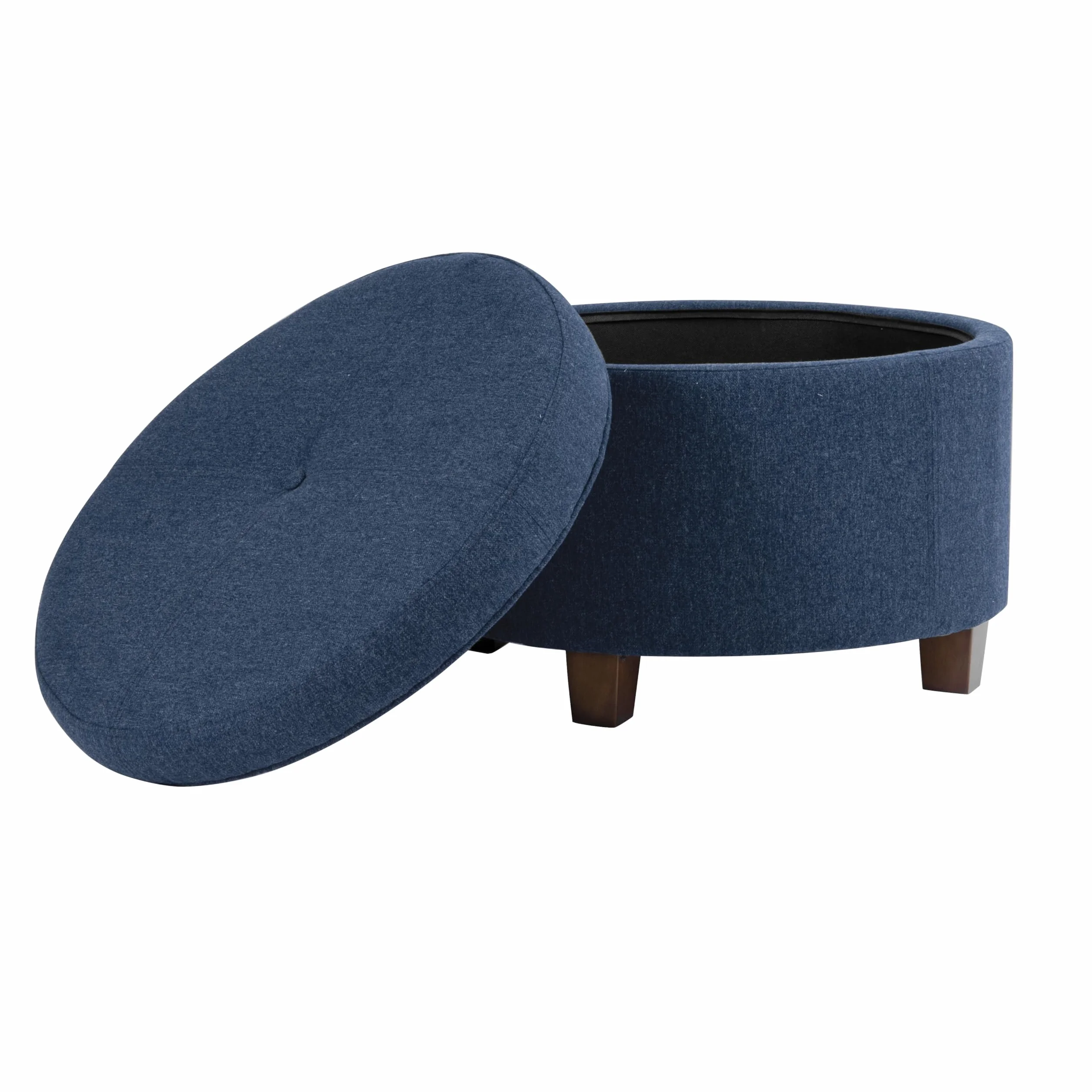 HomePop 24" Large Round Storage Ottoman - Blue Woven Fabric