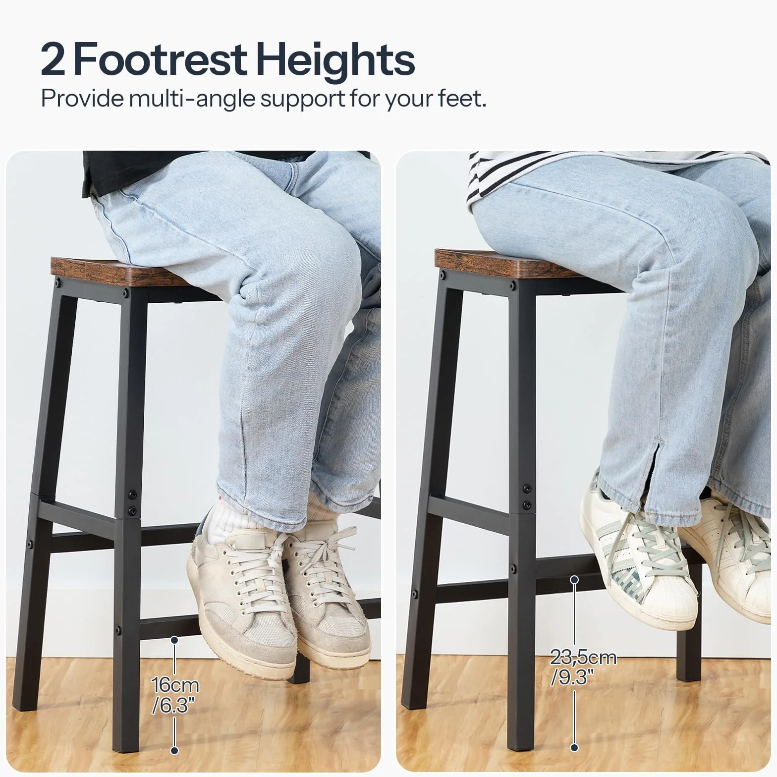 HOOBRO Bar Stools Set of 4, Counter Height Bar Stools, 23.6'' Bar Chairs, Saddle Stools with Footrests, Industrial Barstools for Dining Room, Kitchen, Bar, Rustic Brown and Black BF02MDP401