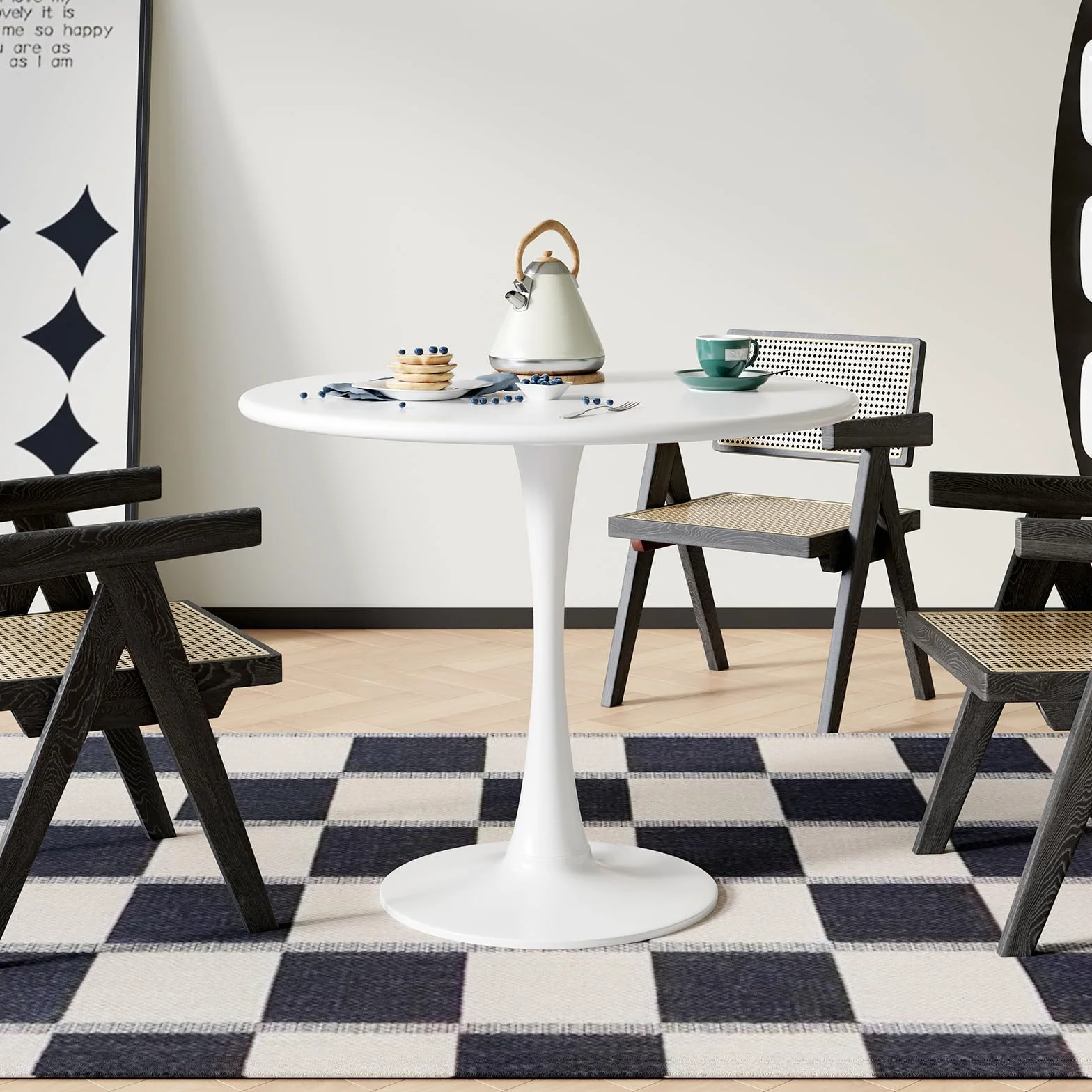 White Round Dining Table for 2 Person, 24 Inch Small Tulip Table with Pedestal for Living Room, Mid Century Modern Kitchen Tables for Office, Bistro, Pub, Bar, Wood Circle Cafe Tables,mesas de comedor