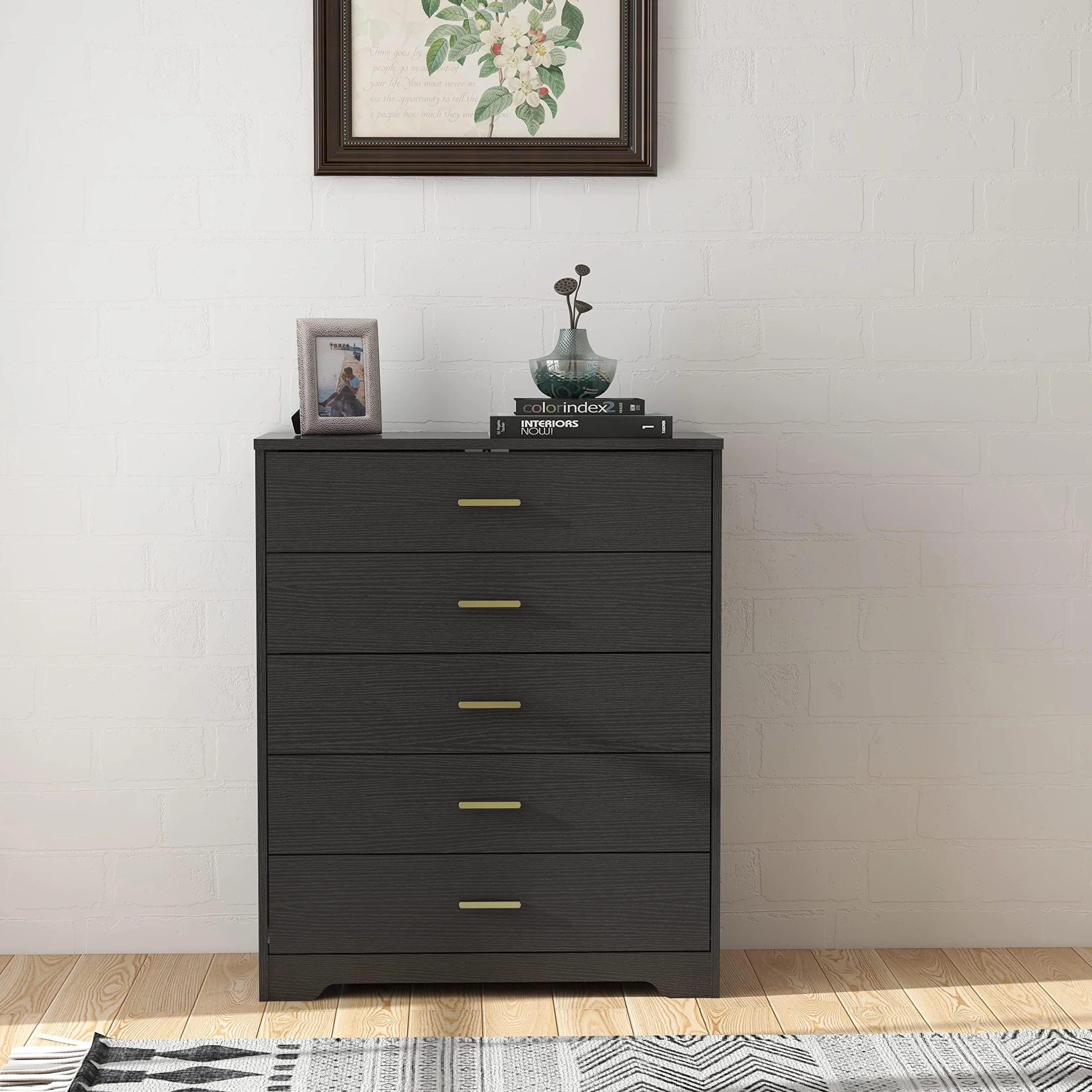 Panana Dresser for Bedroom with 4/5 Drawers, Wooden Chest of Drawers, Storage Organizer Unit Dressers for Bedroom, Living Room, Hallway, Nursery (Black, 5 Drawer)