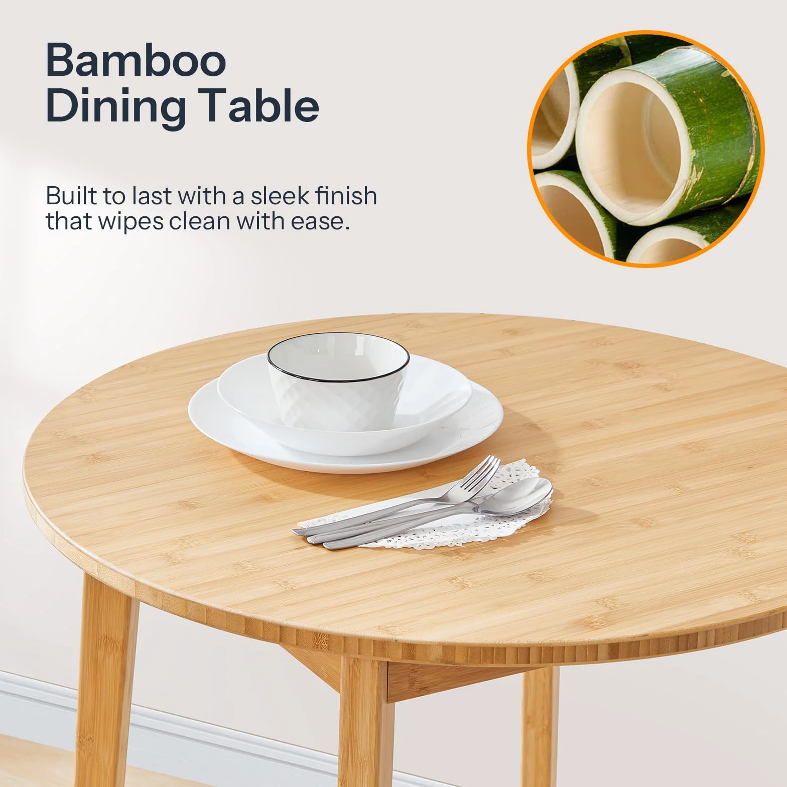 HOOBRO Bamboo Dining Table, Round Dining Table for 2, 27.5" Kitchen Table for Small Space, Writing Table, Easy to Assemble, for Dining Room, Living Room, Office, Kitchen, Apartment, Natural YL71CZ01G1