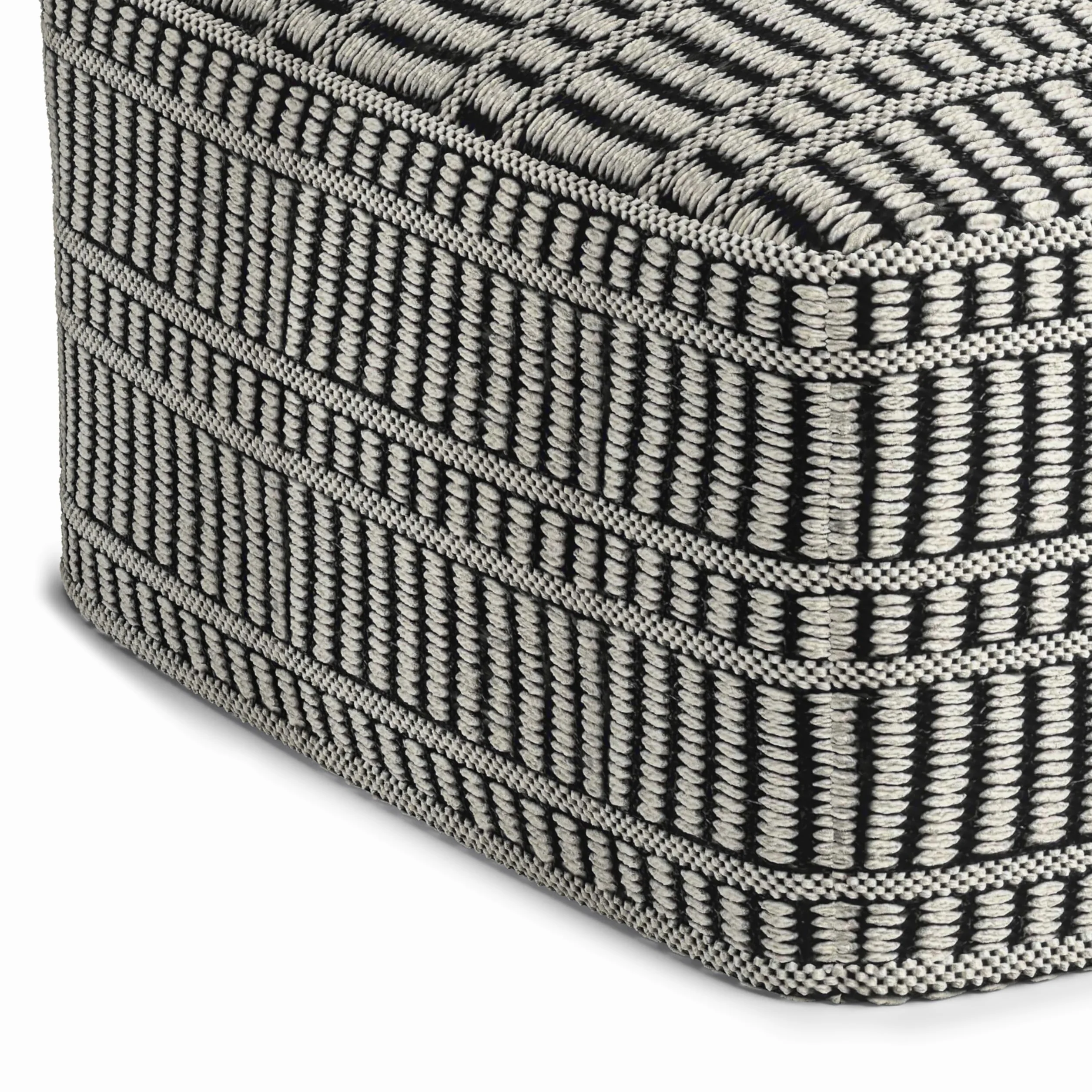 SIMPLIHOME Safford 20" Wide Square Pouf in Black/White PET Polyester