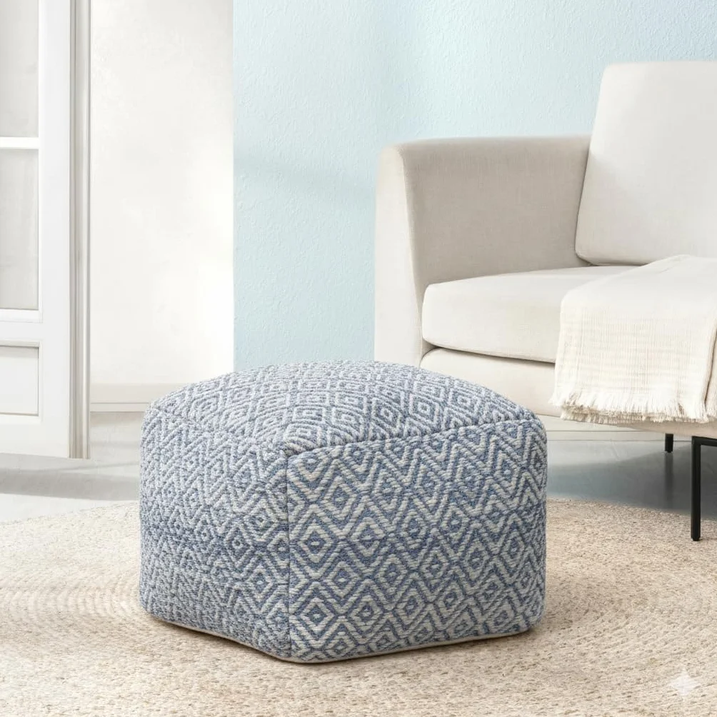 Anji Mountain Pouf Ottoman Foot Rest, Handmade Ottoman Pouf, Comfortable Foot Stool, Decorative Floor Seating for Living Room Decor, Bedroom & Home Décor Accent - Marine