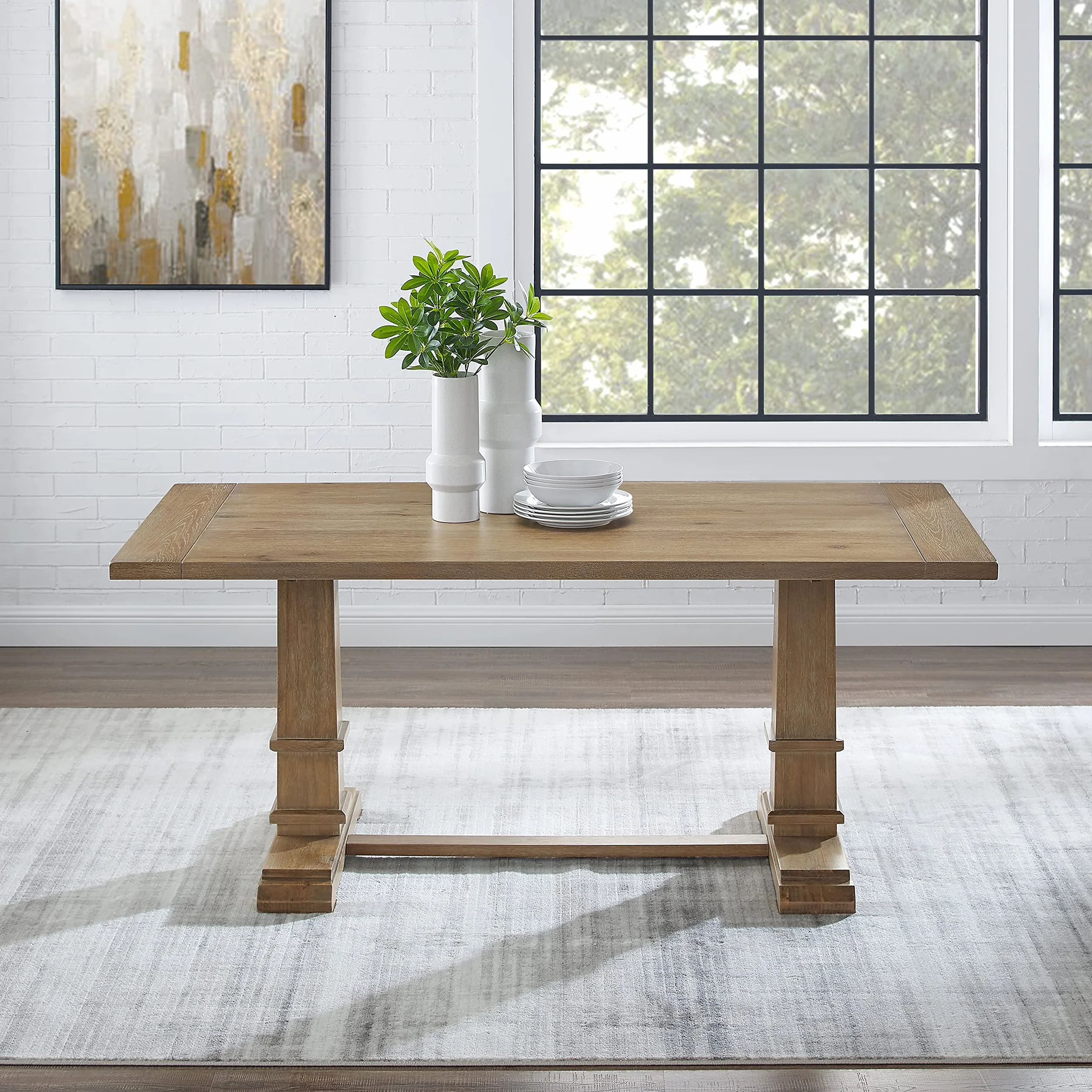 Crosley Furniture Joanna Modern Farmhouse Wood Dining Table, Rustic Brown