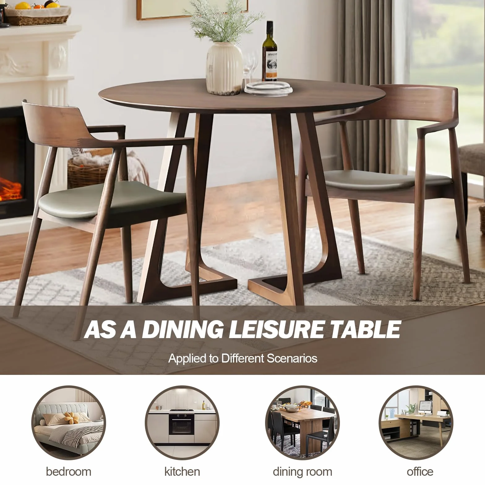 Walnut Round Dining Table for 4, 35.4" Small Wood Round Kitchen Table with Solid Wood Legs, Mid Century Modern Dining Room Tables for Home, Restaurant,Circle Coffee Table for Small Space