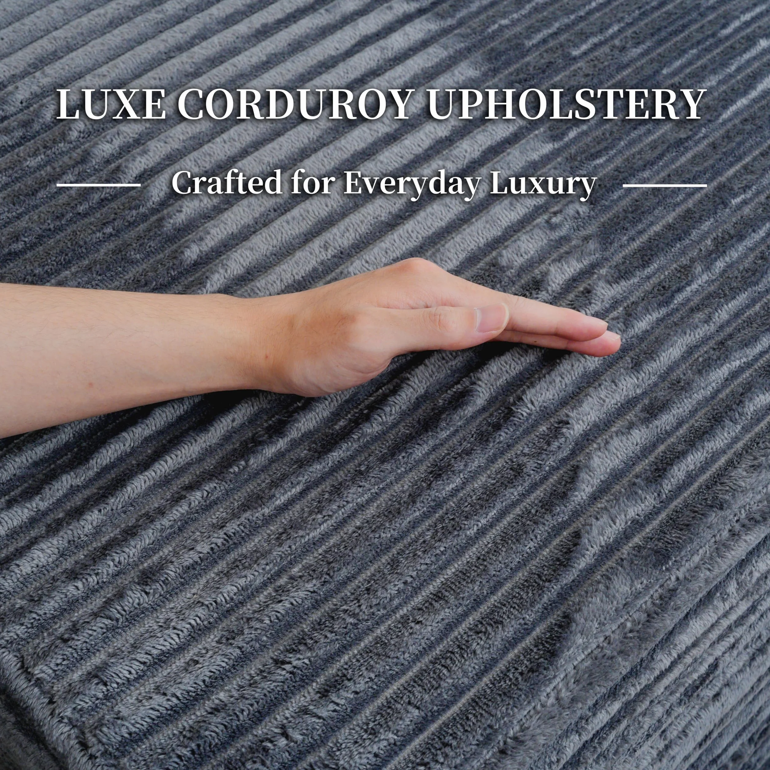 25.6" Corduroy Ottoman for Living Room,Plush Upholstered Ottoman for Couch,Memory Foam Compressed Sofa in A Box No Assembly Require,Dark Grey