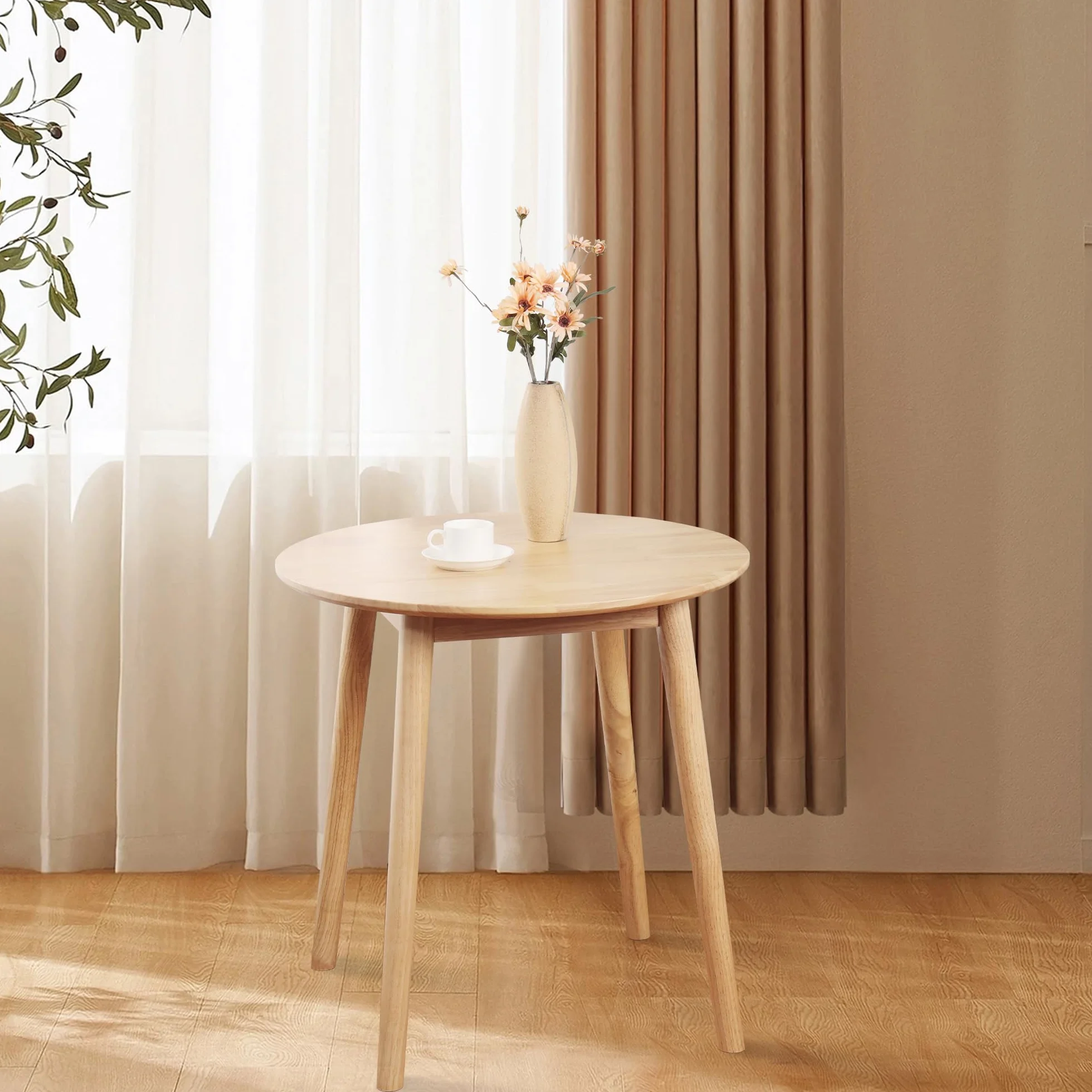 28.3" Small Round Dining Table for 2,Wooden Space-Saving Kitchen Dinner Table Rustic Wood Dining Table Mid Century Modern Kitchen Table