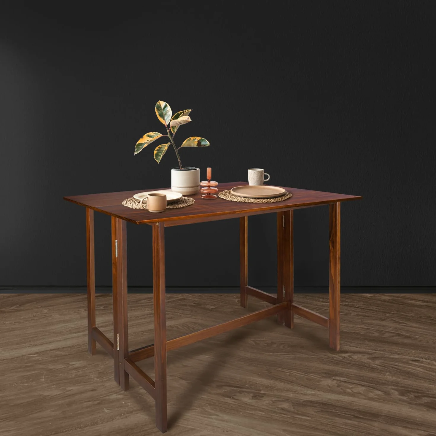 Solid Wood Flip-Top Folding Console to Dining Convertible Table