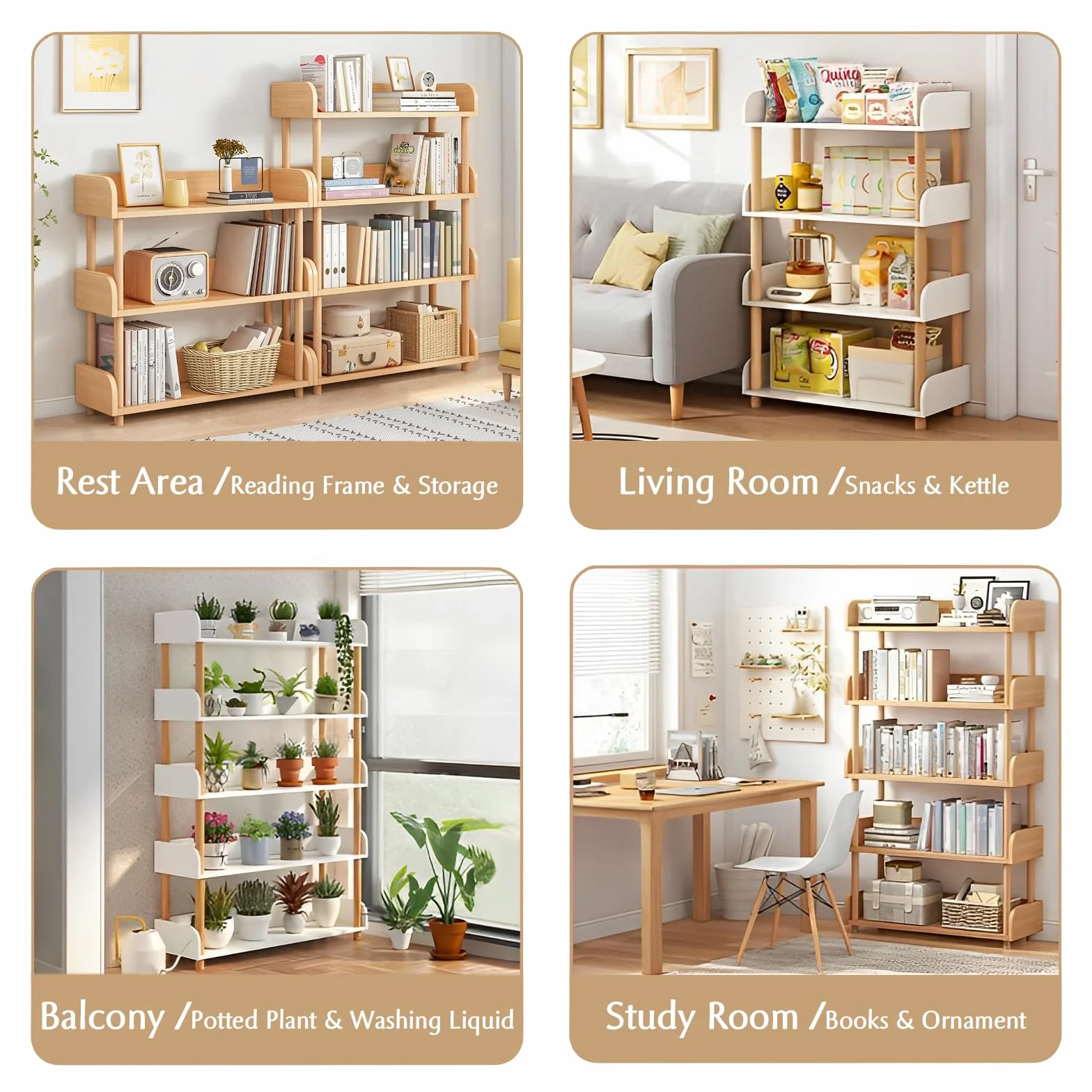 3-Tier Wooden Open Bookcase, Oak | Modern Display Bookshelf with Top Edge, Solid Wood Frame, Home and Office Storage