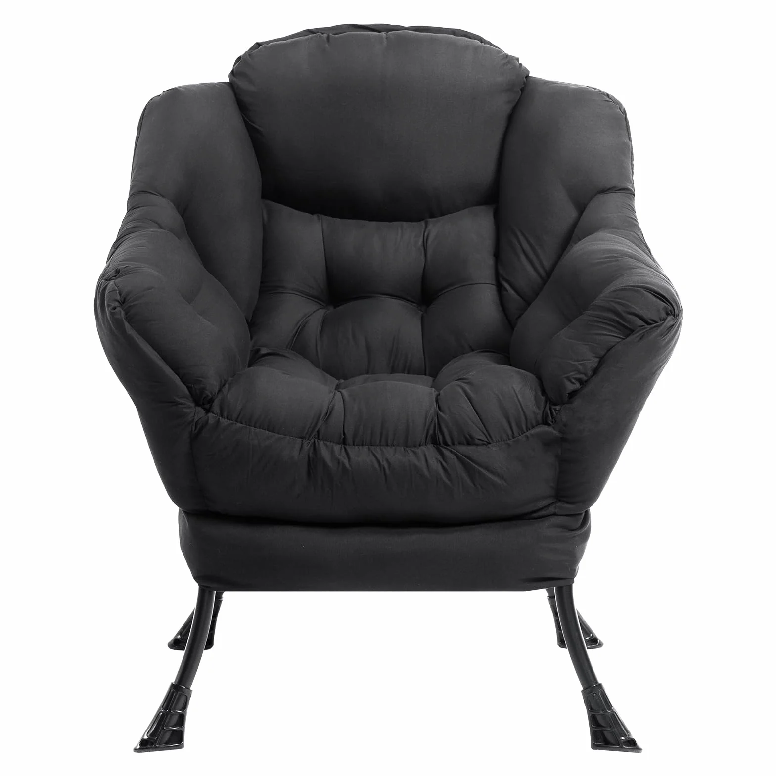 HollyHOME Lazy Chair with Foldable Ottoman, Accent Comfy Lounge Armchair and Folding Footrest Stool, Leisure Sofa Reading Chair and Footstool for Living Room, Bedroom, Dorm,Peachskin Fabric Black