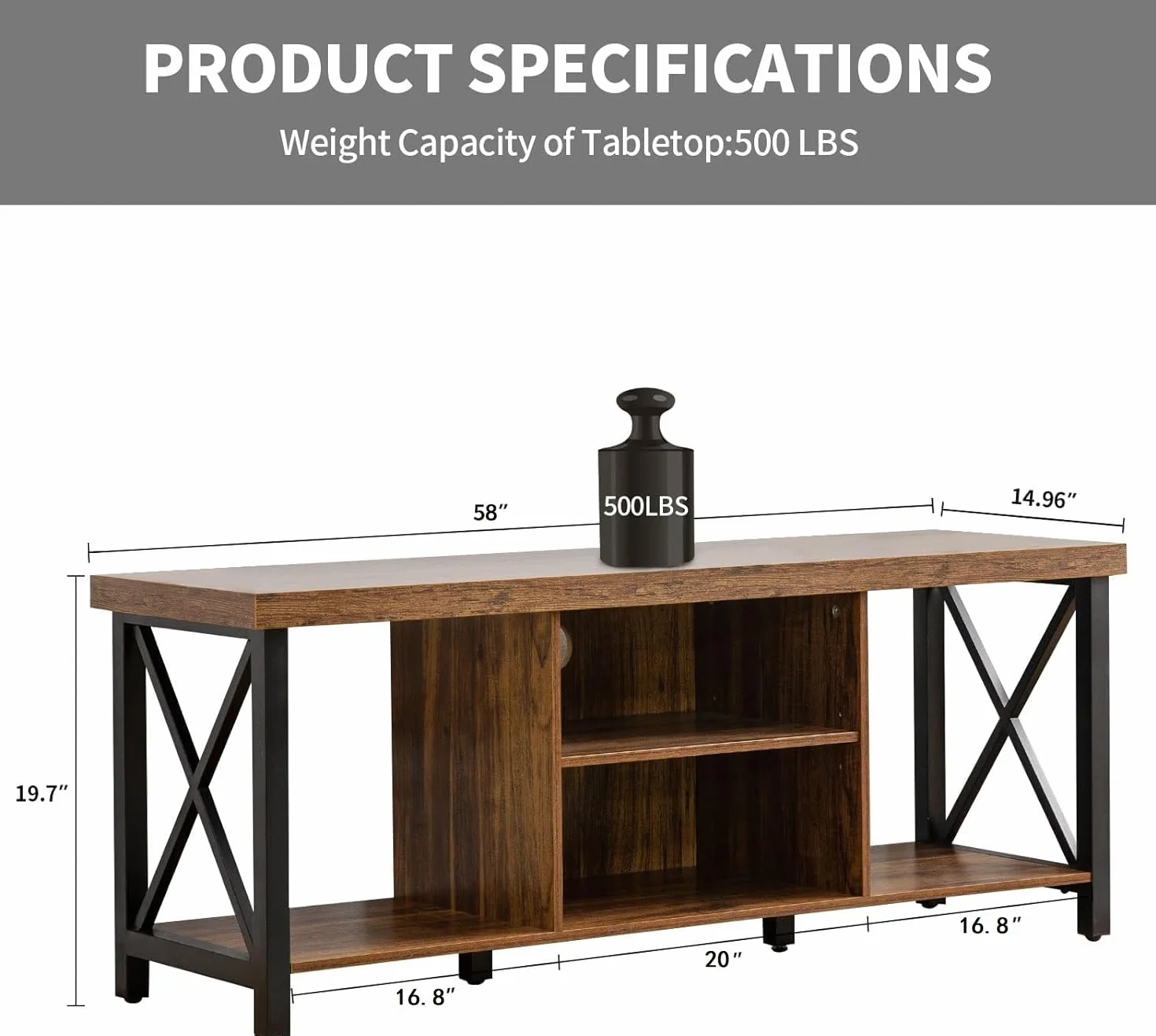 TV Stand for TV up to 65 Inches, TV Cabinet with Open Storage, TV Console Unit with Shelving for Living Room, Entertainment Room, Rustic Brown