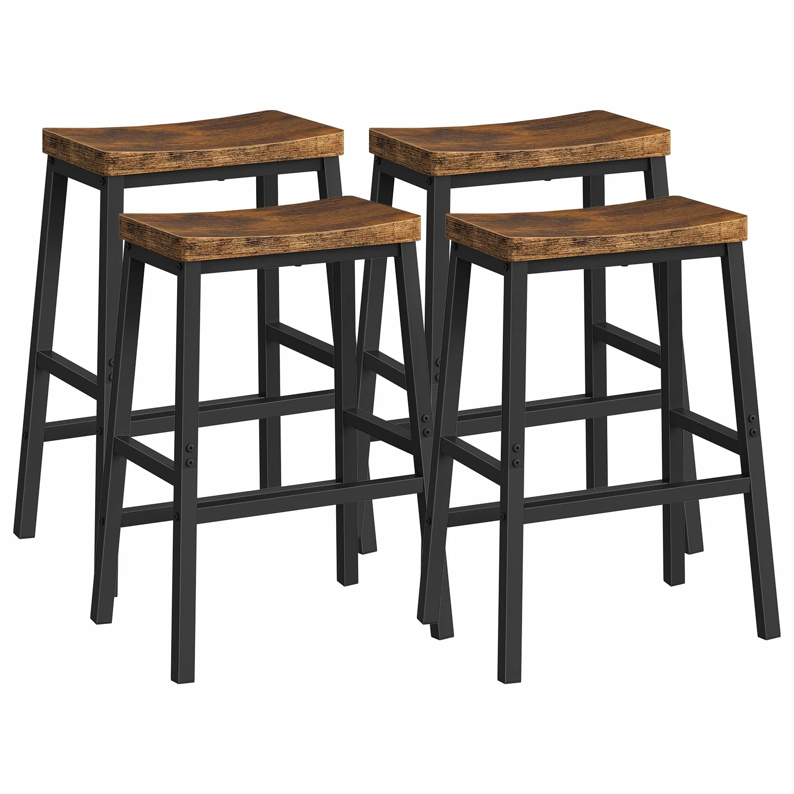 HOOBRO Bar Stools Set of 4, Counter Height Bar Stools, 23.6'' Bar Chairs, Saddle Stools with Footrests, Industrial Barstools for Dining Room, Kitchen, Bar, Rustic Brown and Black BF02MDP401