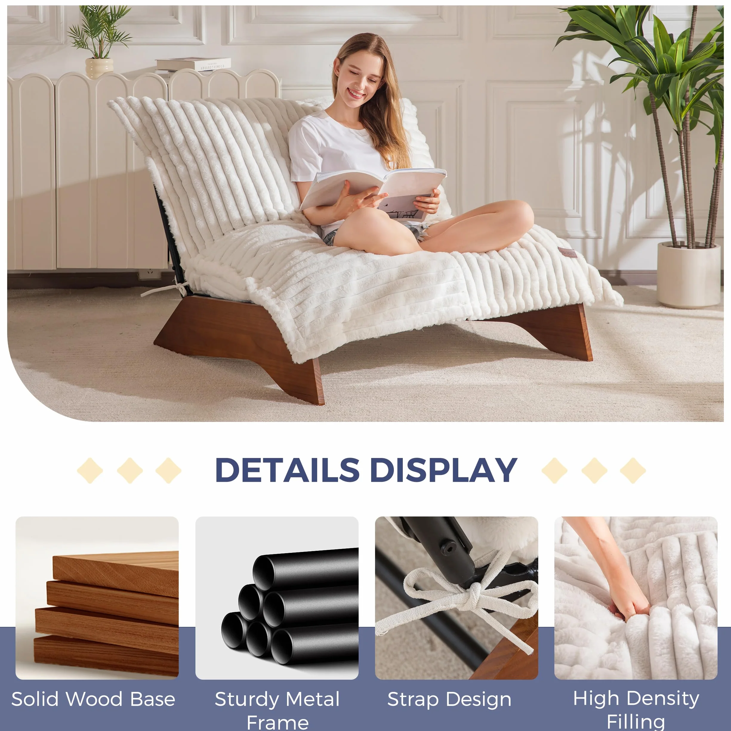MAXYOYO Adjustable Living Room Chair, 3-Position Bean Bag Chair with Frame | Upholstered Accent Chair with Frame, Removable Cushion, Soft Reclining Lounge for Bedroom, Apartment, Office, Beige