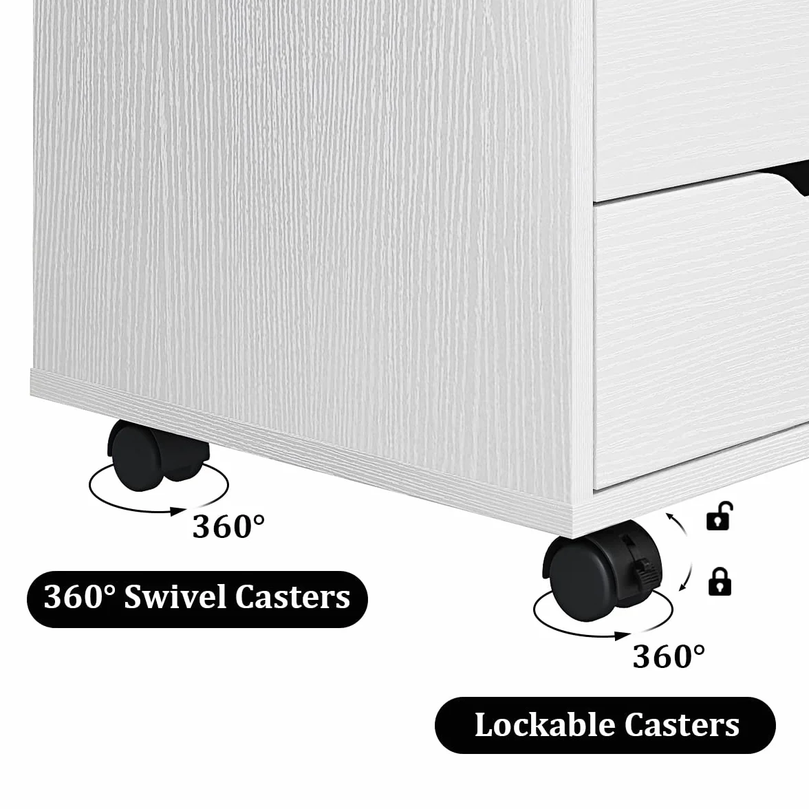 Panana 7 Drawer Mobile File Cabinet, Wooden Under Desk Storage with Wheels Office Organization Vertical Filing Chest of Drawers for Home Office (White)