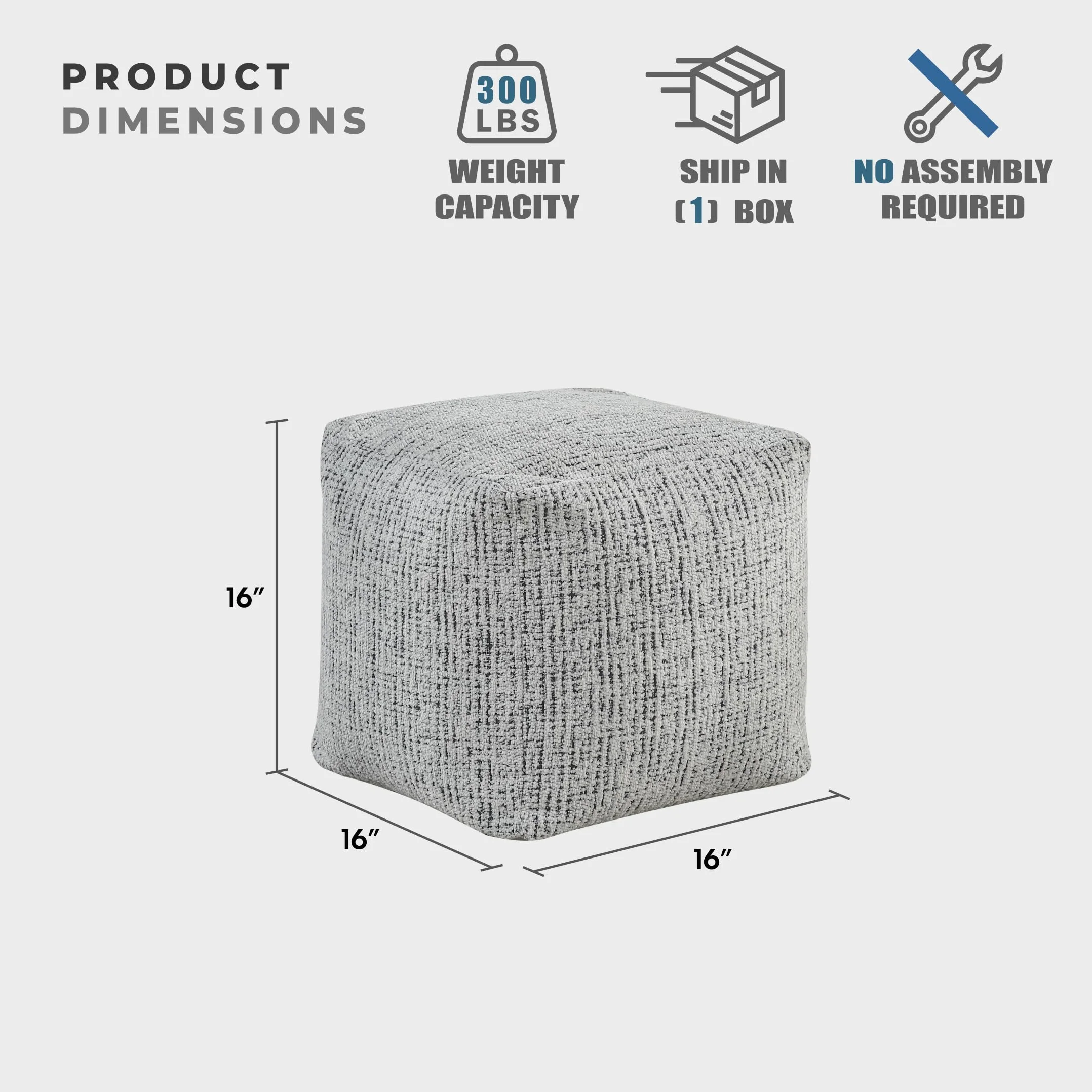 Lexicon Pouf Ottoman, Square Ottoman Foot Rest, Chenille Fabric Pouf, Small Foot Stools for Couch with Filling for Living Room/Bedroom, Multi-Color