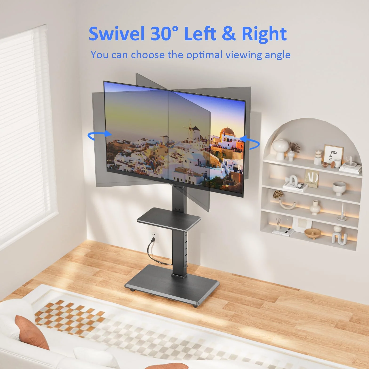 Afaloona Rolling TV Stand with Power Outlet for 32-75" TV, Max Load 110 lbs | Mobile TV cart with 18 height adjustments, ±30° swivel, media shelf and Max VESA 600×400mm for living room office and outdoor