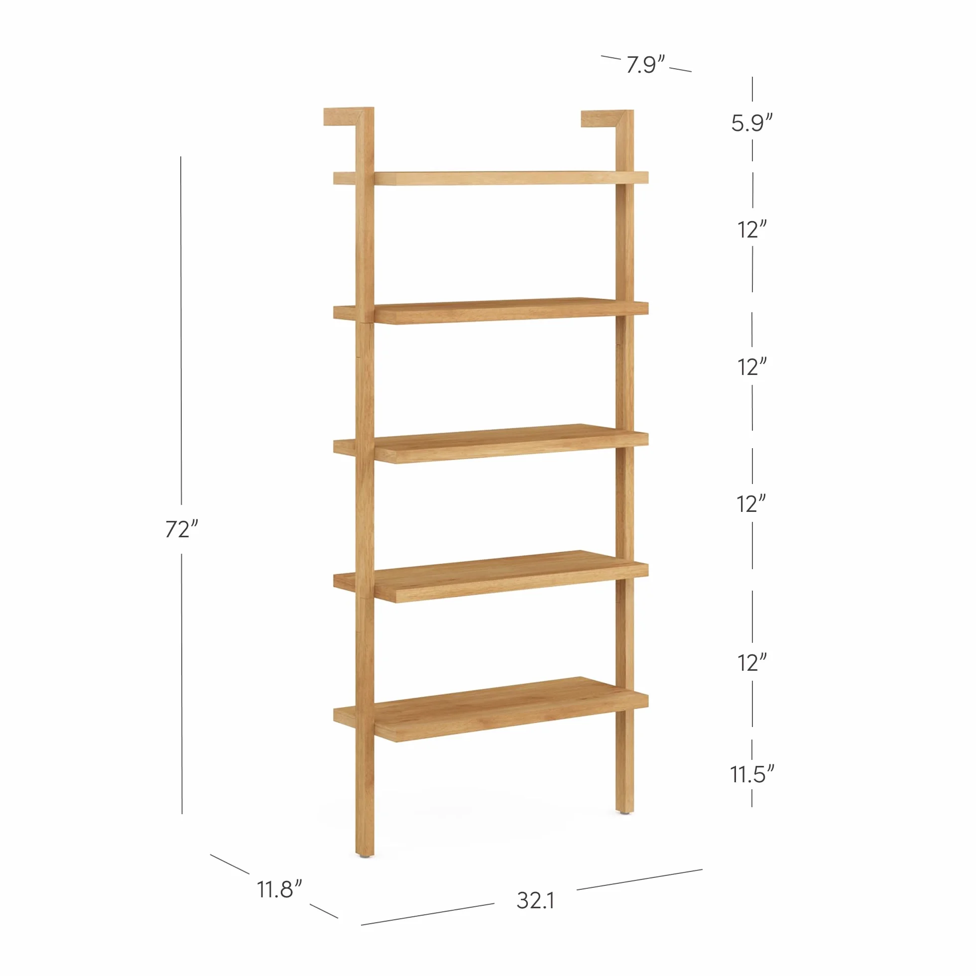 Nathan James Beacon Bohemian 5 Tier Bookshelf, Wall Mounted Bookcase, Solid Wood Bookshelf in Warm Pine