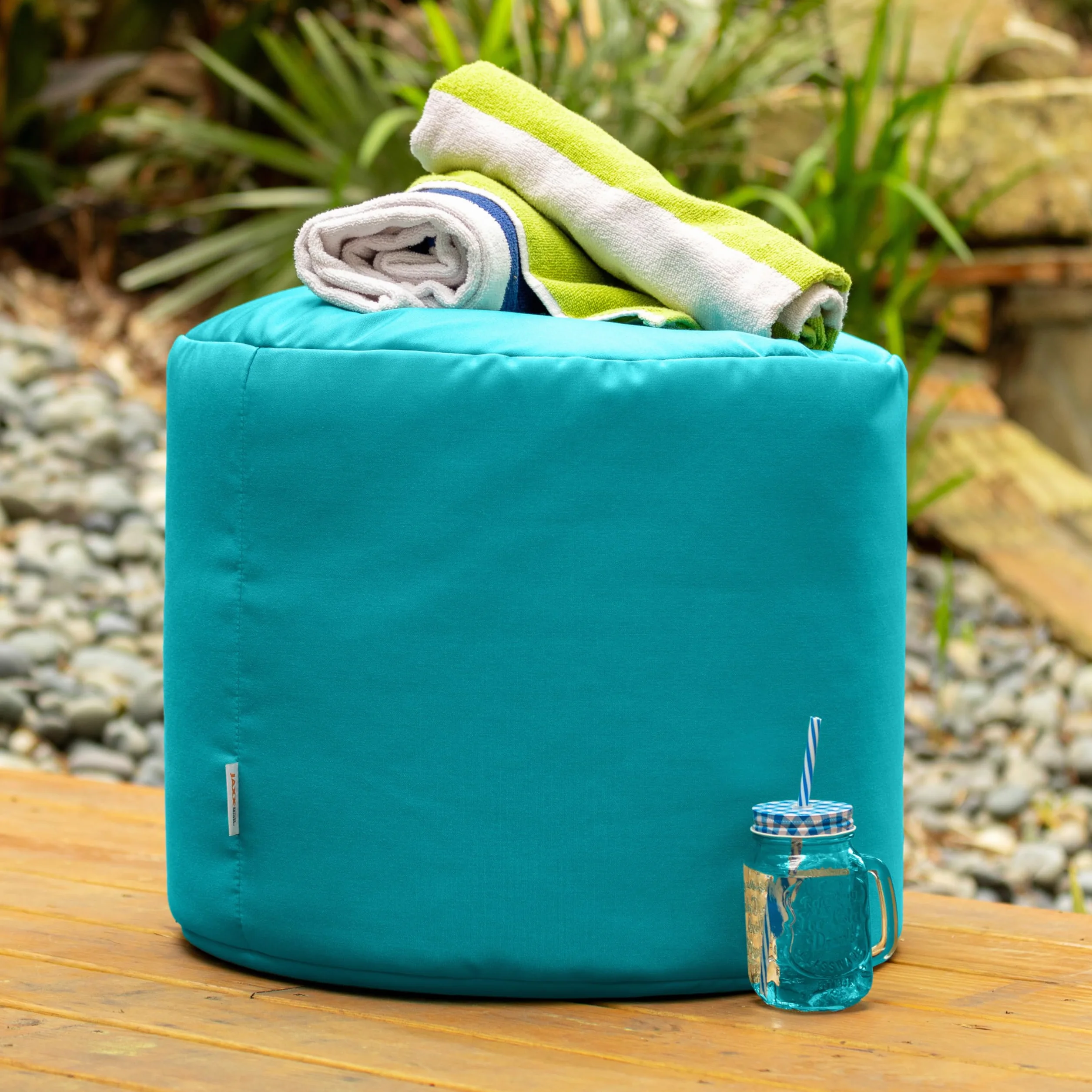 Jaxx Spring Indoor/Outdoor Bean Bag Pouf Ottoman, Light Blue
