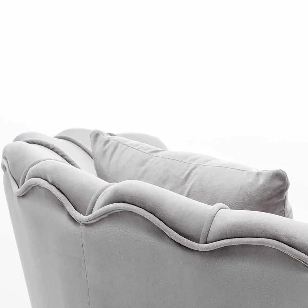 BAKAJI Armchair Relaxing Chair Cover Velvet Fabric Metal Legs Colour Gold Padded Modern Design Quilted Large Shell Backrest Size 8 x 77 x 84 cm (Grey)