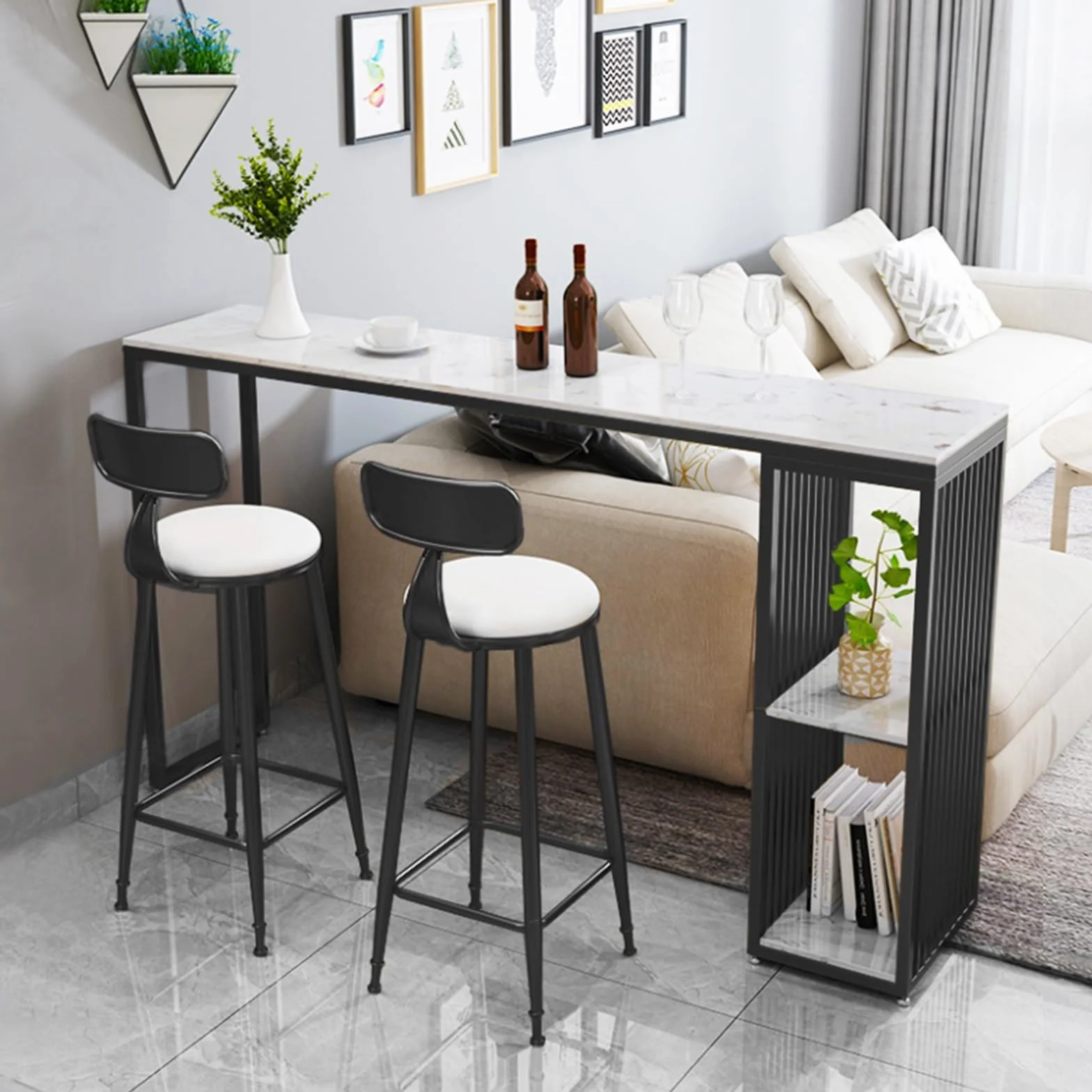 Facile da Assemblare Tavolo da bar moderno Tavolo Alto Con 2 livelli di spazio di archiviazione Adatto Cucina di casa soggiorno balcone seminterrato sbarra(Nessuno sgabello)