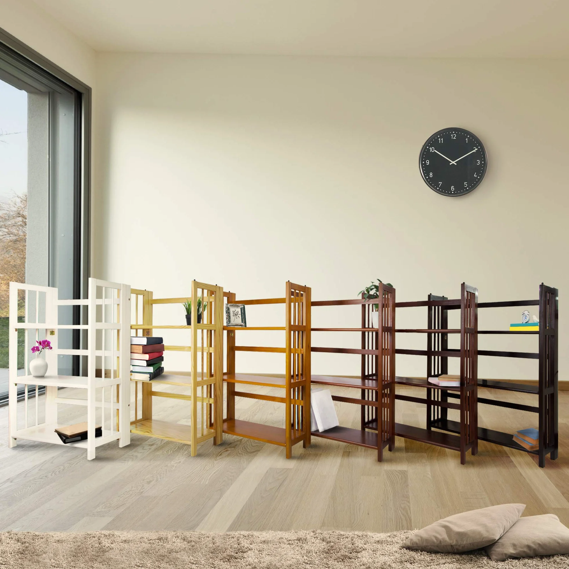 Casual Home 3-Shelf Folding Stackable Bookcase (27.5" Wide)-Walnut