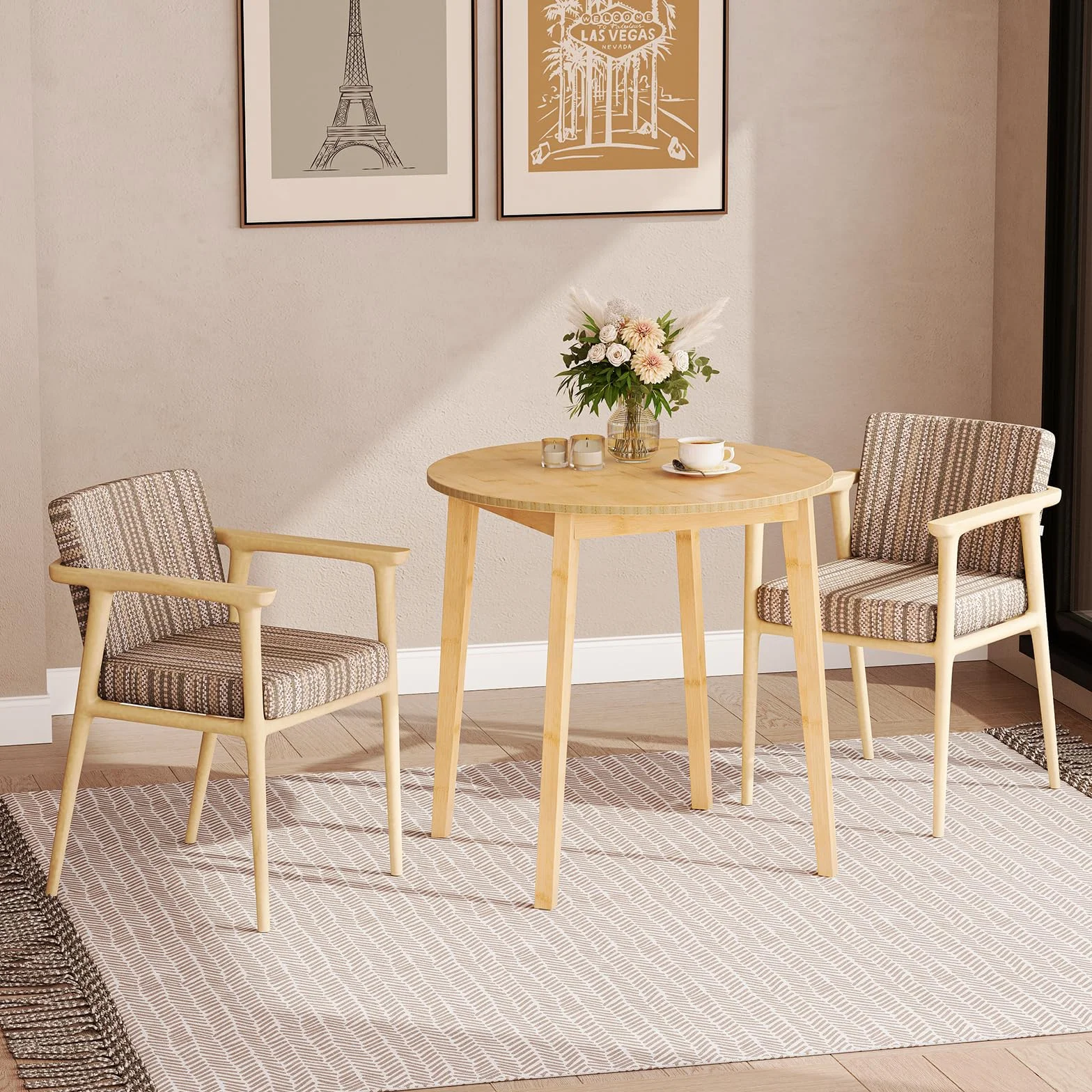 HOOBRO Bamboo Dining Table, Round Dining Table for 2, 27.5" Kitchen Table for Small Space, Writing Table, Easy to Assemble, for Dining Room, Living Room, Office, Kitchen, Apartment, Natural YL71CZ01G1