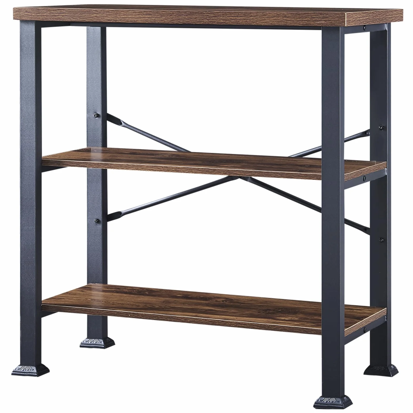 Hombazzar 3 Tier Book Shelf,31.5" Wide Rustic Brown Short Bookshelf | Multipurpose Design for Living Room,Office,Bedroom. Retro Industrial Design,Stability,Adjustable Feet,Easy Assembly