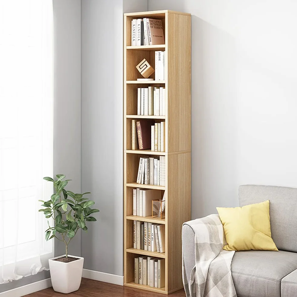 IOTXY Small Narrow Corner Bookcase - 71" Tall Gap Storage Cabinet, Oak | Modern Minimalist Style, MDF Material, Adjustable Shelves, 8 Cubes Open Bookshelf, Floor Tower Rack, Space-Saving Organizer