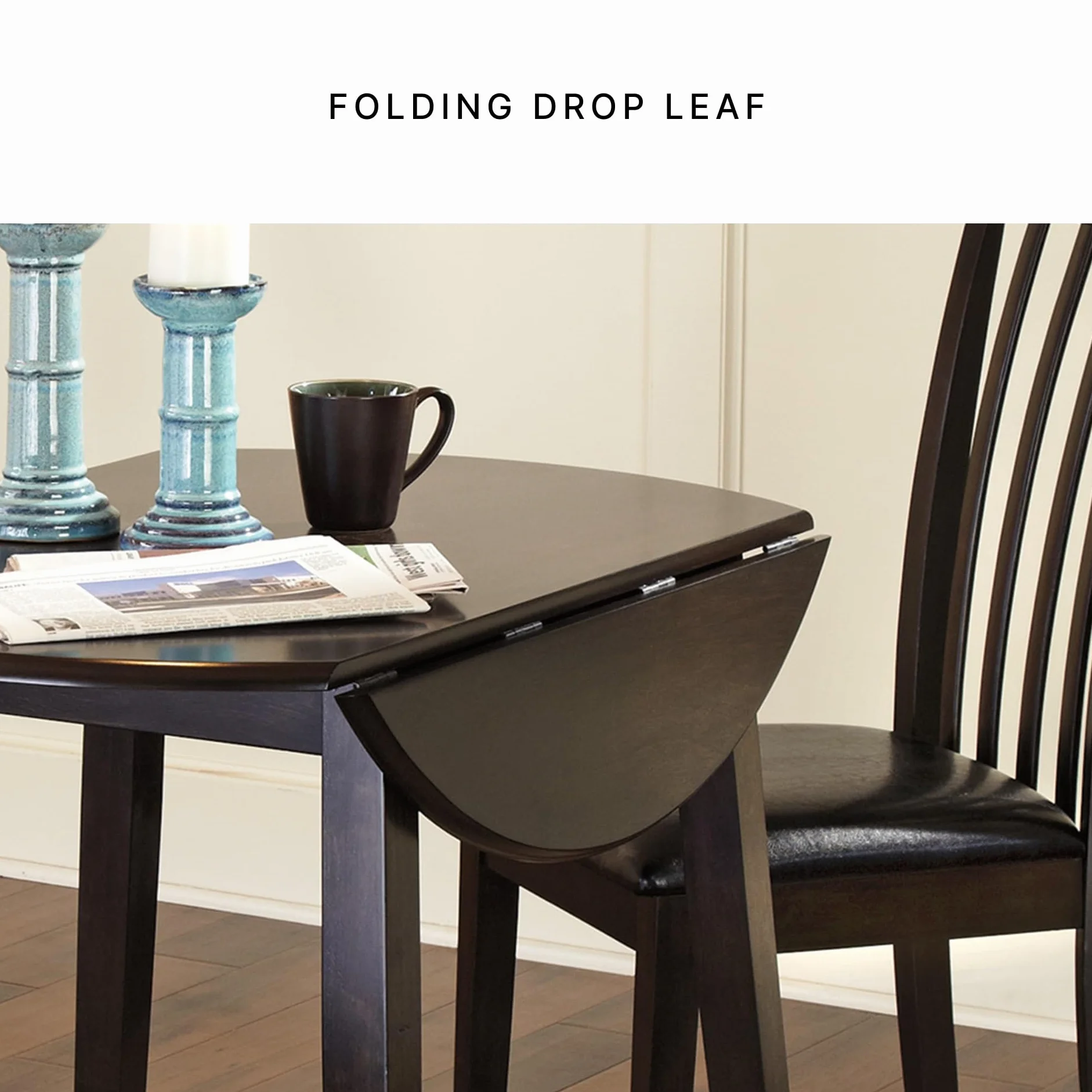 Signature Design by Ashley Small Round Drop Leaf Dining Table, Brown | Dual-hinged 36-inch extendable top for compact spaces, Made of veneers, wood and engineered wood, Hammis Series