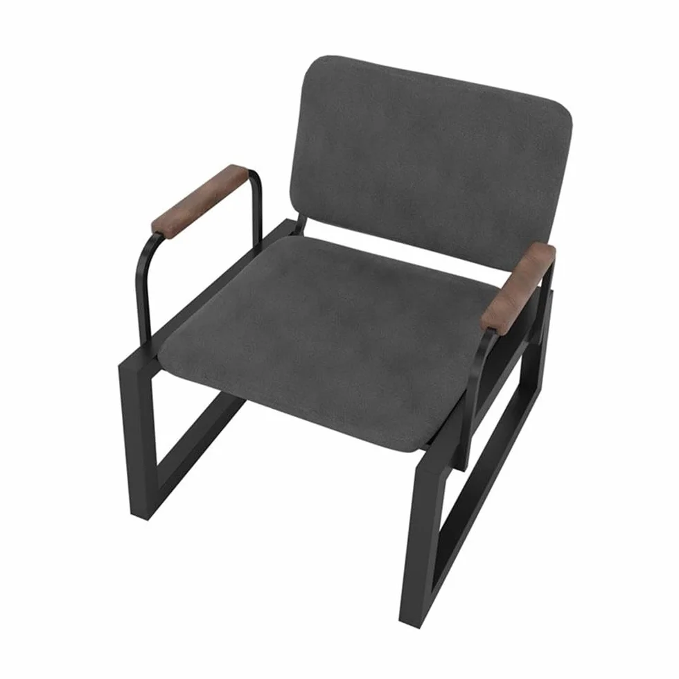 Manhattan Comfort Whythe PU Leather Low Accent Chair 1.0 with Solid Wood Arm Design, Black