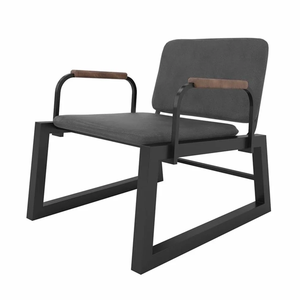 Manhattan Comfort Whythe PU Leather Low Accent Chair 1.0 with Solid Wood Arm Design, Black