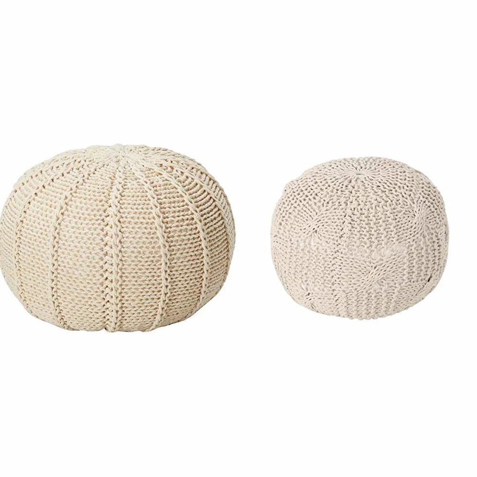 Christopher Knight Home Agatha Knitted Cotton Pouf, Beige & Knight Home Ansel Knitted Cotton Pouf, Beige